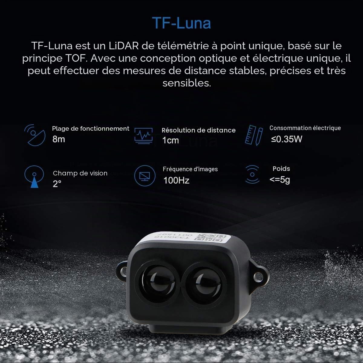 Benewake TF-Luna Module de capteur de portée Lidar à point unique compatible avec Pixhawk et Raspberry Pi avec UART / I2C