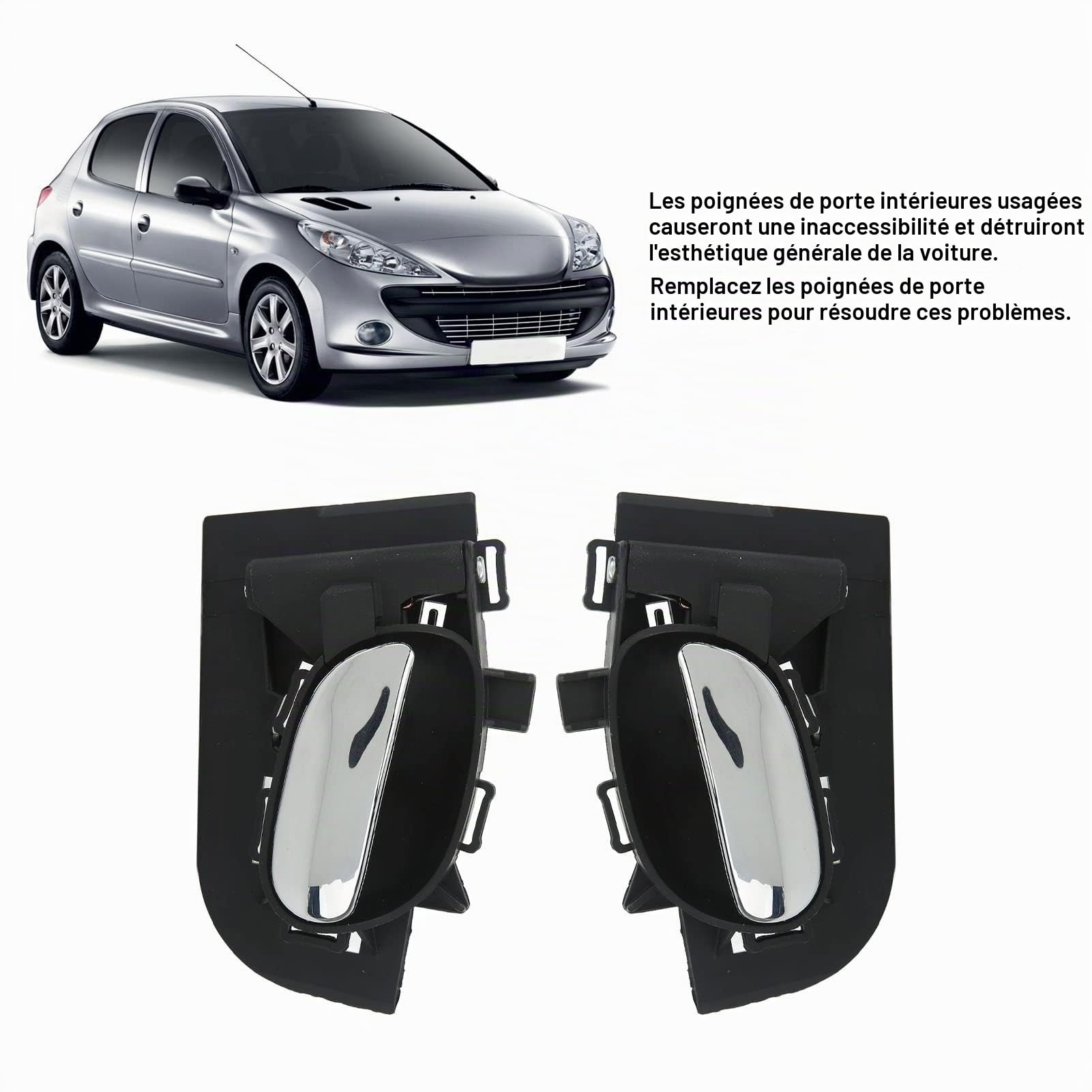 KIMISS Poignée de Porte Intérieure Côté Conducteur Avant 1 Paire Remplacement Poignée Intérieure de Voiture pour 206
