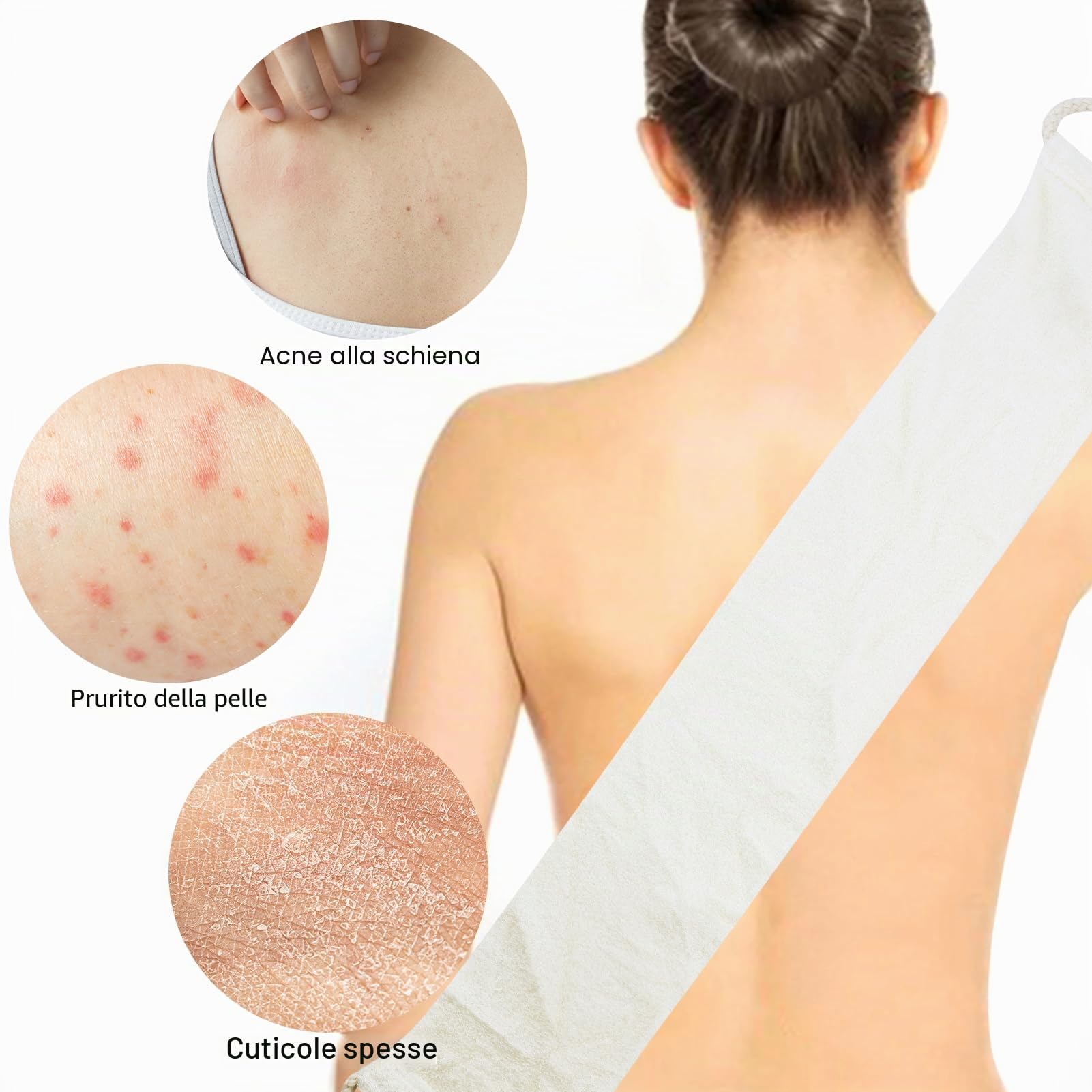 Loofah Back Scrubber, cinturino da bagno in luffa con spugna di Luffa, esfoliante biologico esfoliante per la schiena, per uomini e donne