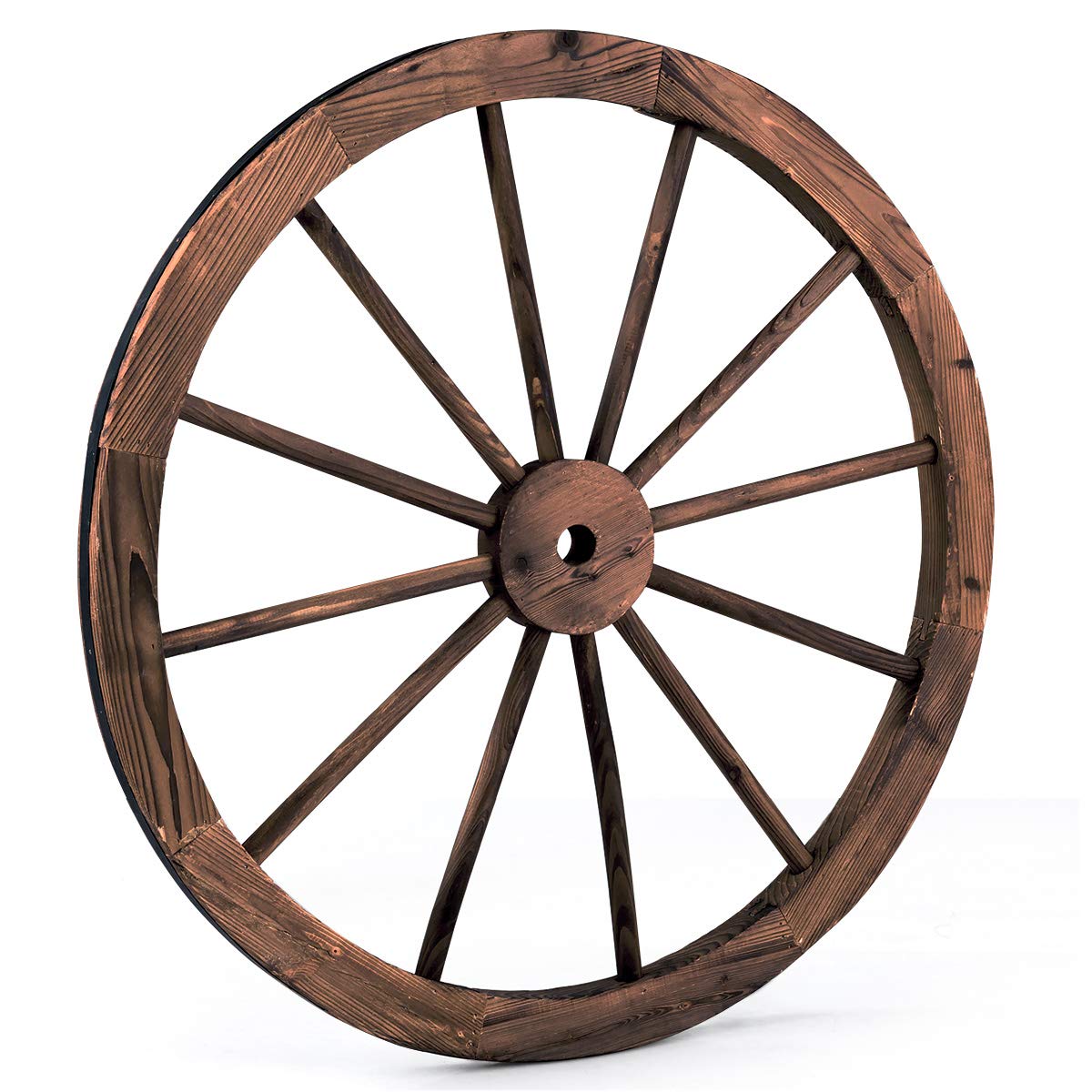 GYMAX 2 Ruote in Legno, Ruota Decorativa Interno & Esterno, Marrone 76 x 76 x 3,5 cm