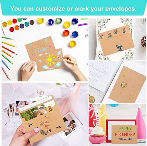 Vista 31 de Paquete de 65 sobres de invitación A4, sobres de papel kraft marrón, sobres de fotos de 4 x 6 para invitaciones, sobres autosellados para bodas