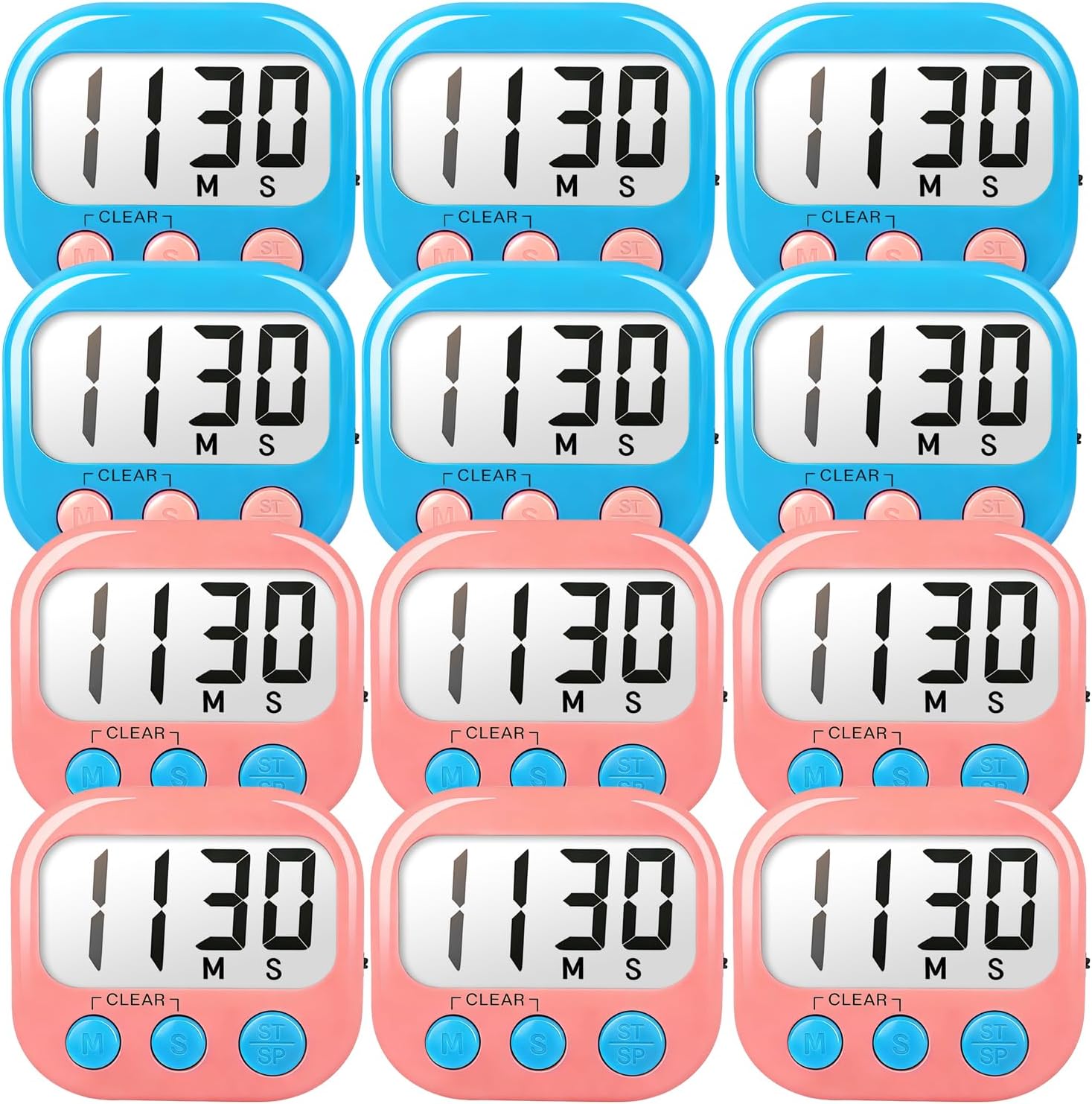 Classroom Timers for Teachers Kids Large Magnetic Digital Timer 12 Pack-Blue Pink