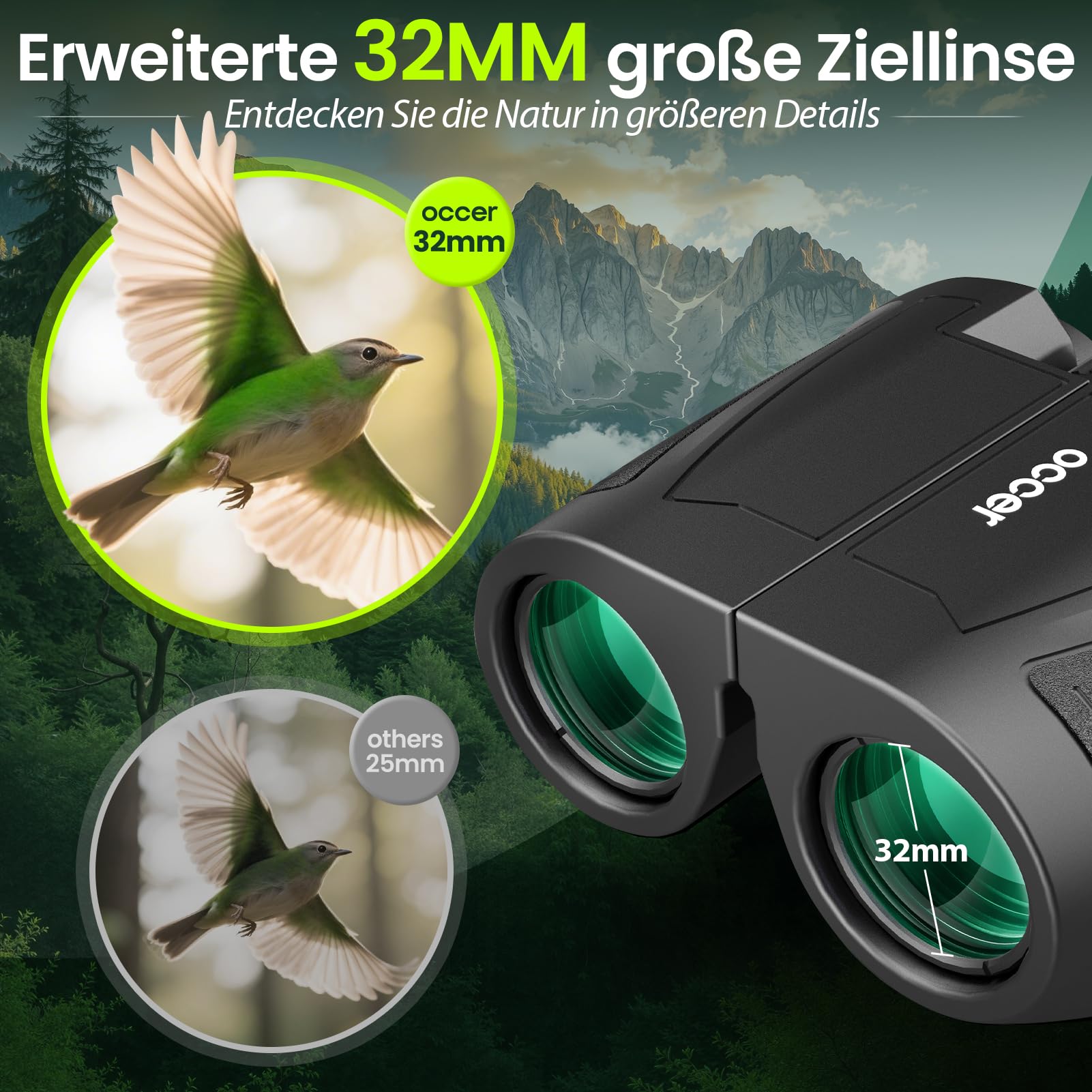 Occer Jumelles 12 x 32 pour adultes - Jumelles compactes pour enfants - Jumelles légères - Haute définition - Mise au point facile - Petites jumelles idéales pour l'observation des oiseaux, les