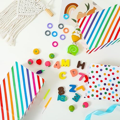 Miniatura 4 de Vammy 30 bolsas de papel de regalo de arcoíris para fiestas, bolsas de regalo de papel kraft seguras para alimentos, bolsas de dulces con 36