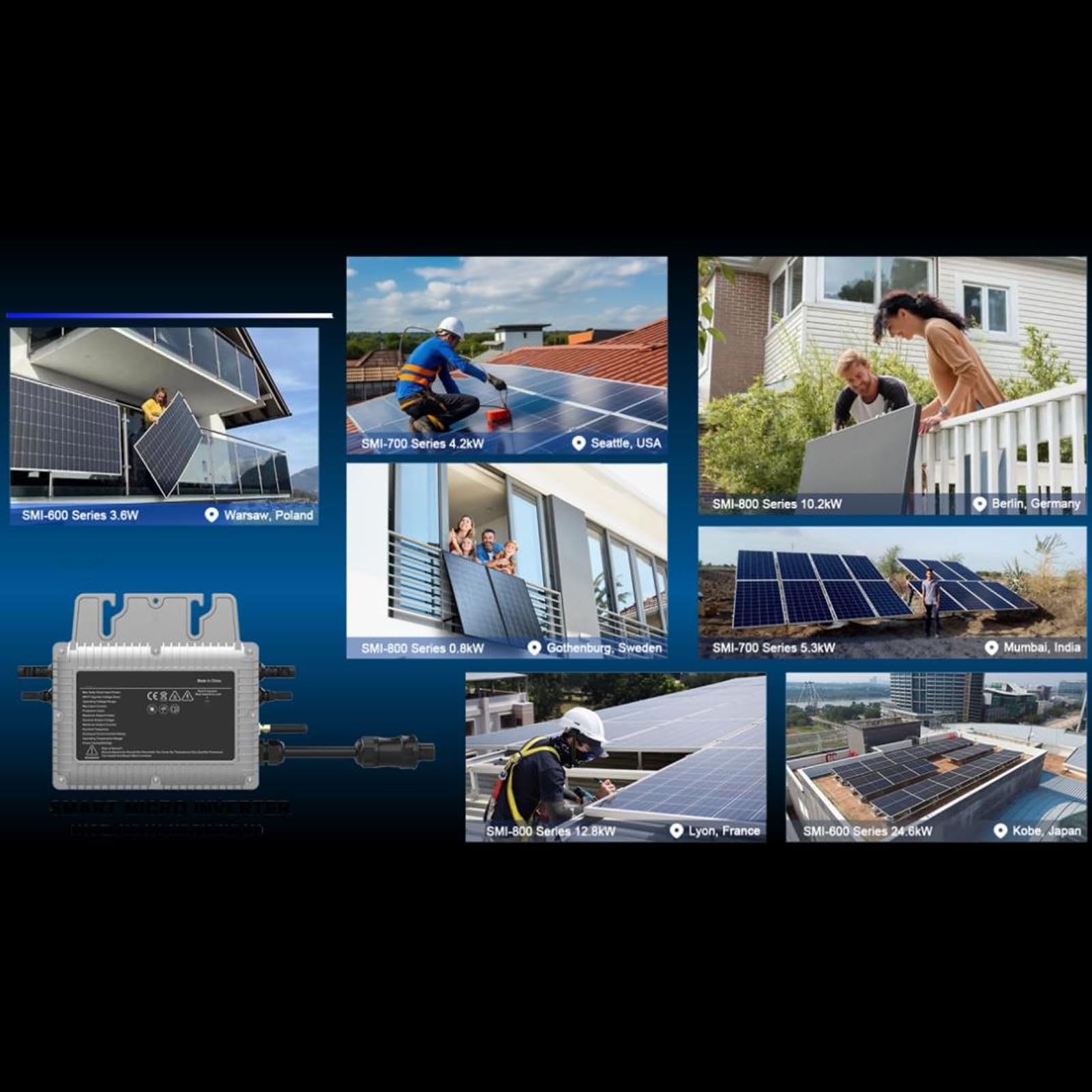 TOPINCN Mikroinwerter Sieciowy o Mocy 800 W, WiFi Stop Aluminium Automatyczna Identyfikacja Przetwornice Mocy Mikroinwerter DC na AC do Panelu Słonecznego