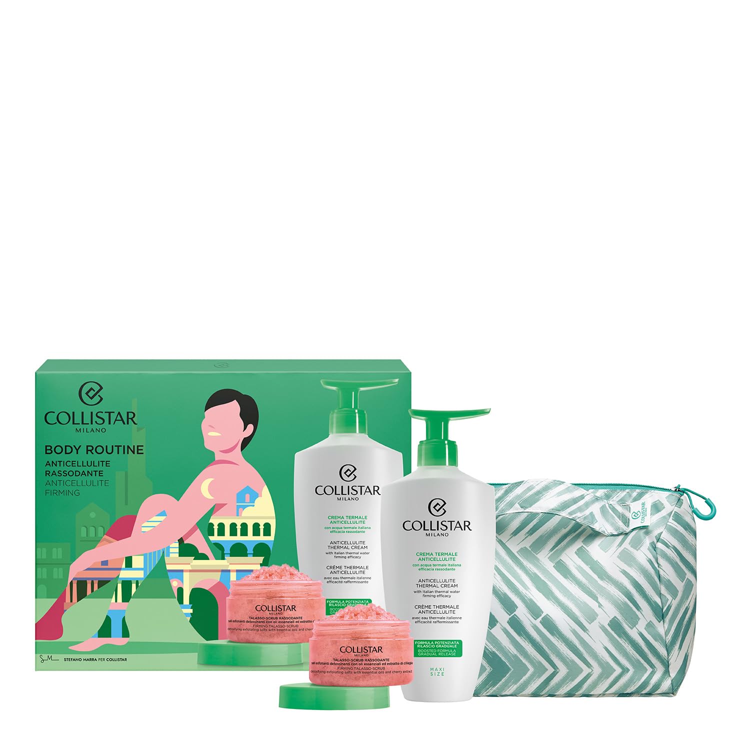 Collistar Cofanetto Corpo, Routine Corpo Anticellulite Rassodante, Kit Corpo Regalo con Pochette, Crema Termale Anticellulite 400ml + Talasso Scrub Rassodante 150 gr