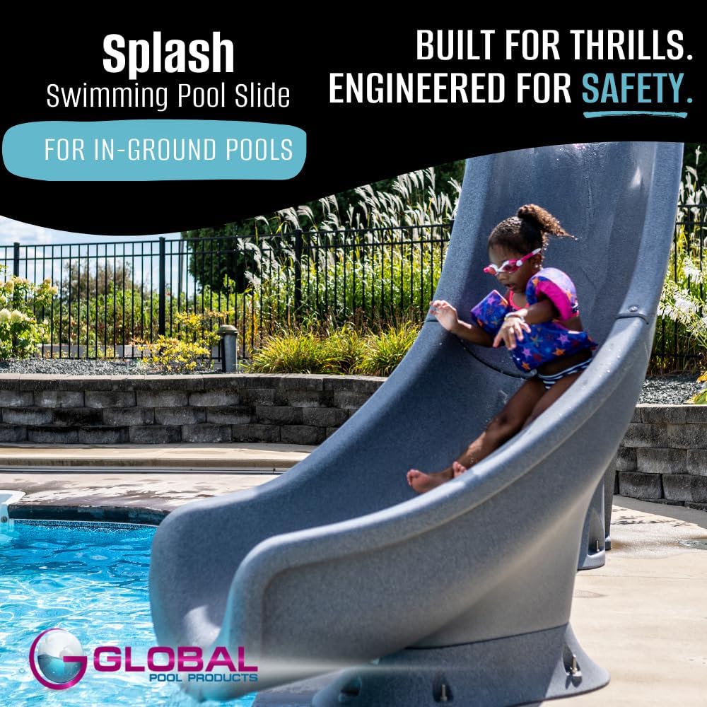 Global Pool Products Splash Inground Swimming Pool Water Slide Deck Mounted Right Curve Turn Grey GPPSSP-Grey-R