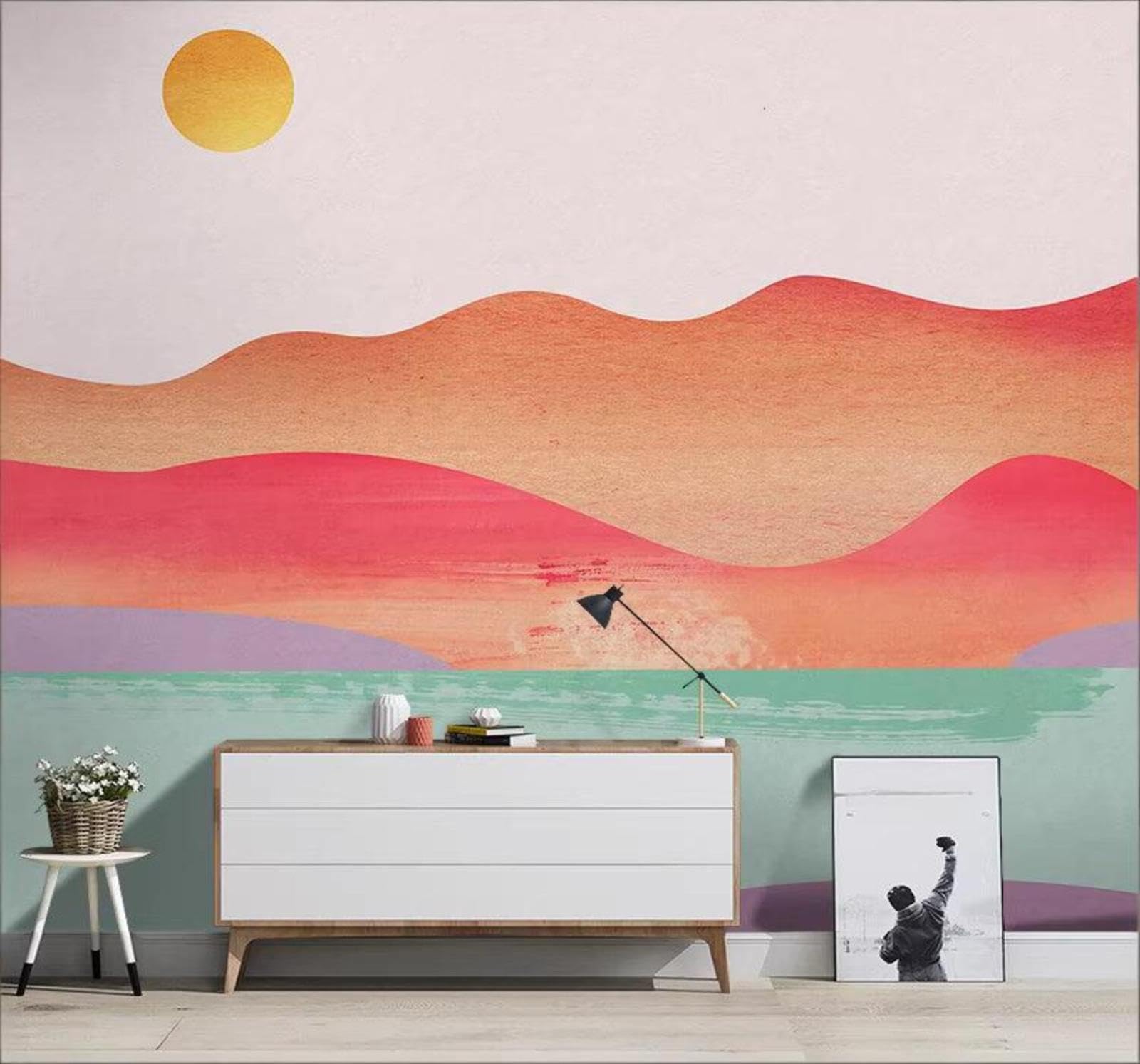 Xlming 350Cm×256Cm(B×H) Abstract Colourful Landscape Sunrise Atmospheric 3D Wallpaper Luxury Silk Study Dining Feature Sofa Grey Bedroom Living Room Tv Decorative Wall-350Cm×256Cm