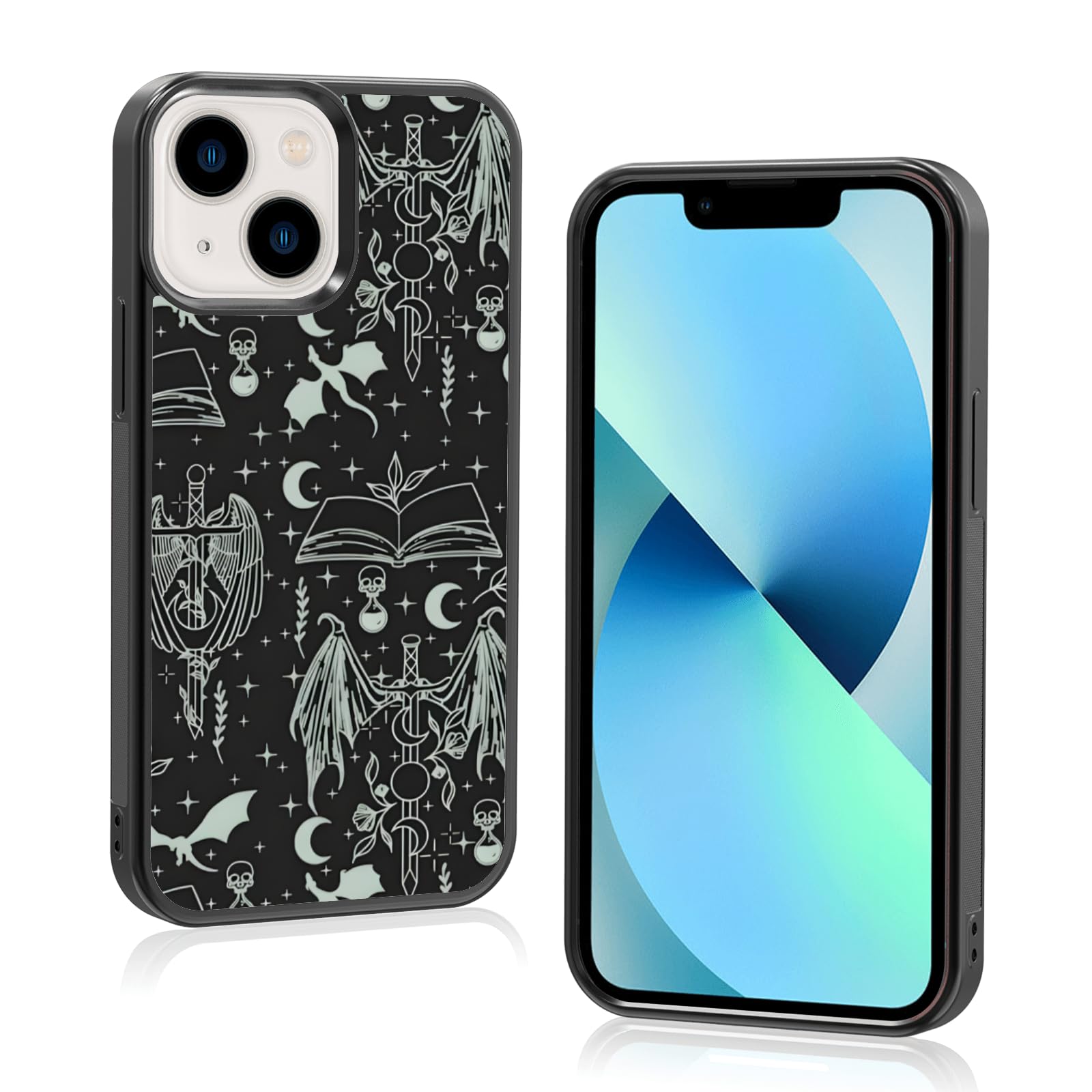 Aesthetic Bookish Fantasy Slim Phone Case Compatible with iPhone 13 Mini Case 5.4 Inch, TPU Shockproof Protection Vintage Dragon Wyverns Book Lovers