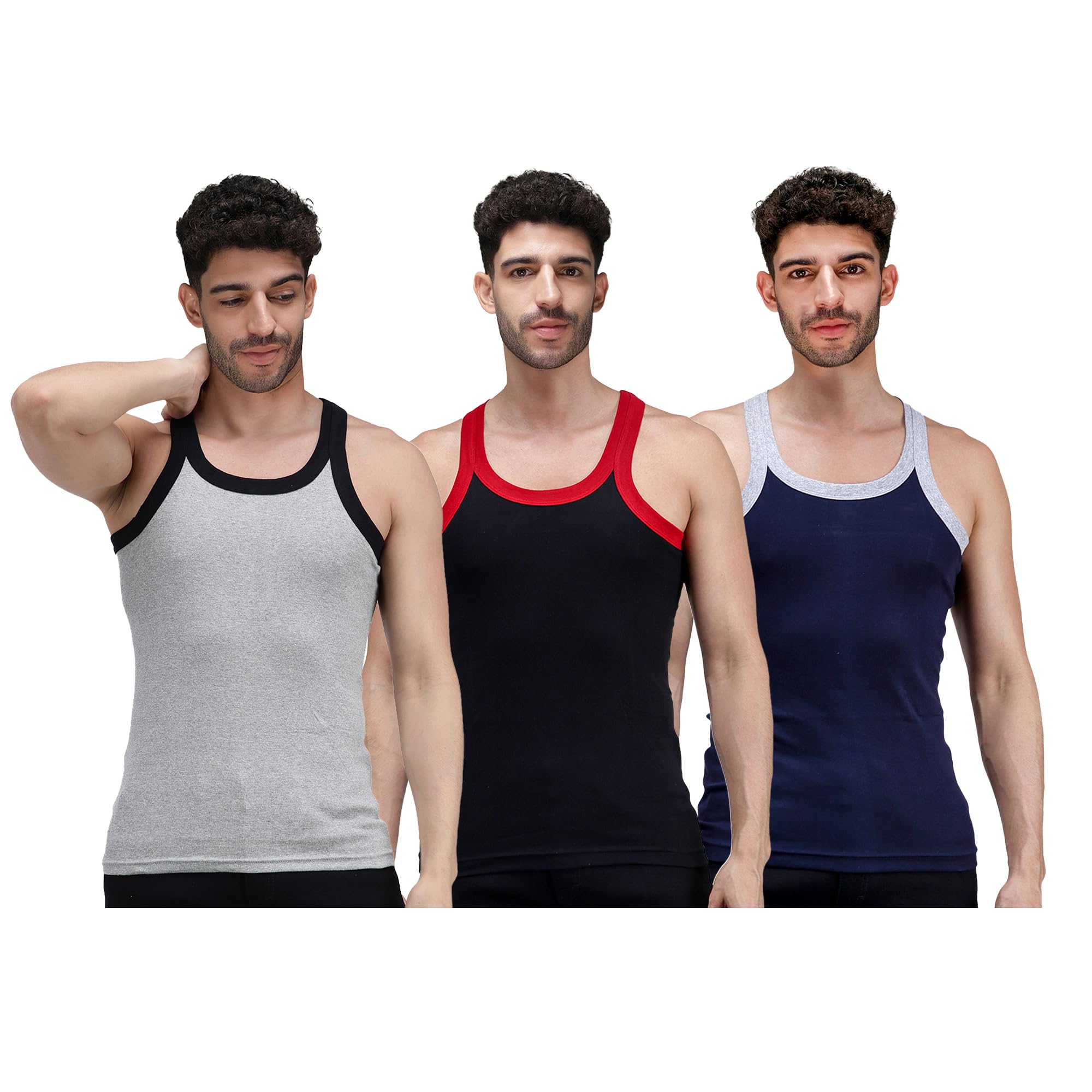 Men's Plain Cotton Gym Vest Pack of 3 (Assorted Colours May Vary)-image-26