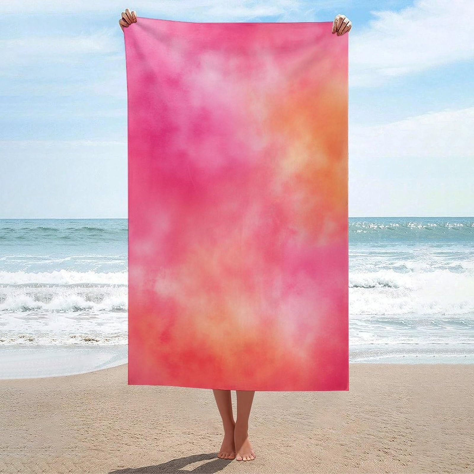 LSRCPD Abstract Gradient Pink Peach Beach Towel Sand Free Microfiber Large Shower Towels Multipurpose Absorbent for Bathroom Pool 130x80 CM