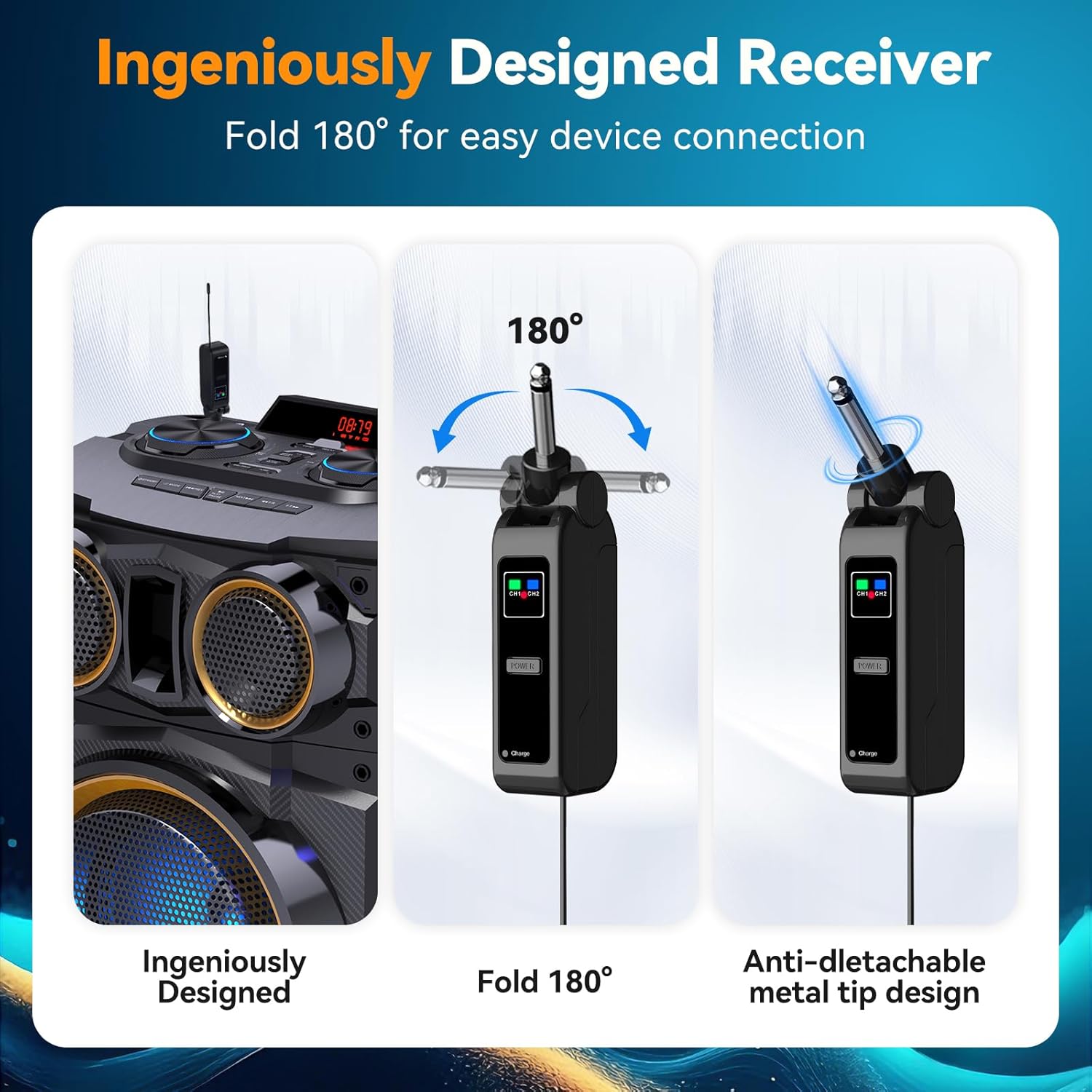 Wireless Microphone, Dual Handheld 2.4G Dynamic Mic with Rechargeable Receiver，Professional Karaoke Microphone, Dual Vocal Pickup with mute echo,treble,bass control , for Singing, Speech, PA System