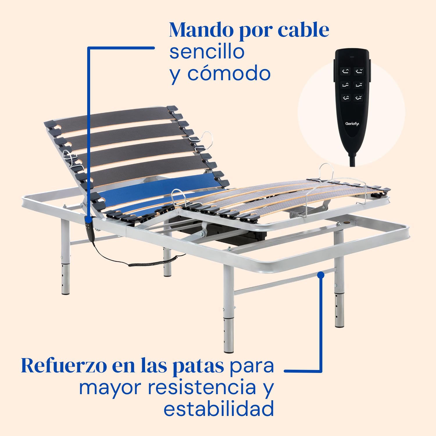 Geriafy - Cama articulada de Patas Regulables con colchón Sanitario Visco Plus Impermeable de 20 cm de Grosor (105x200, Barandillas)