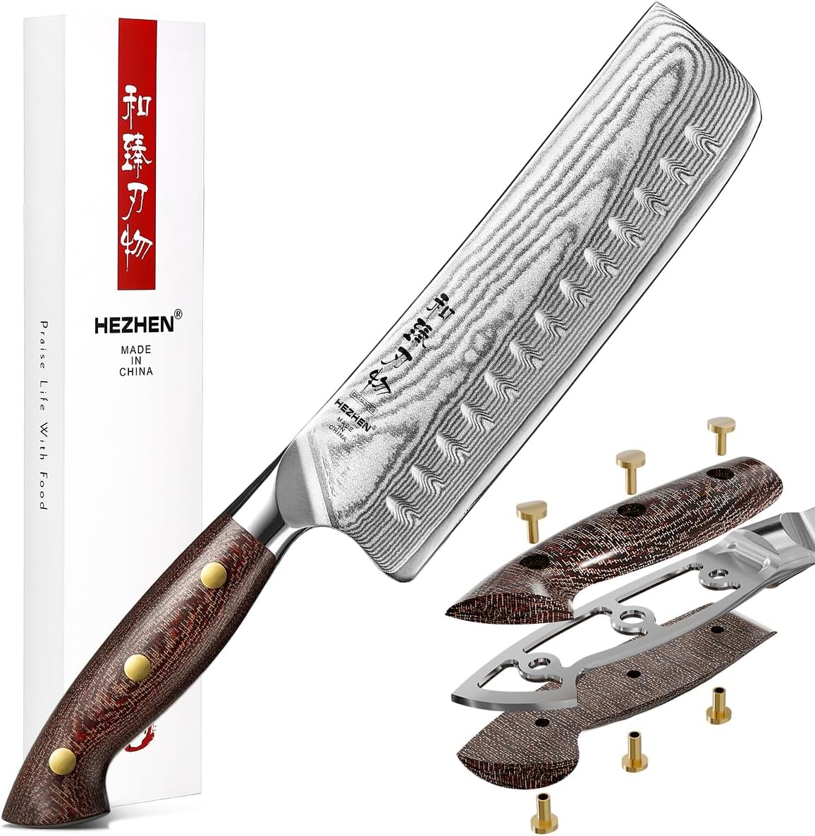 HEZHEN Nakiri Knife,7.4 Inches, 67 Layers Damascus Steel Japanese Vegetable Knife for Professional Chefs and Home, Micarta Handle,Gift Ready