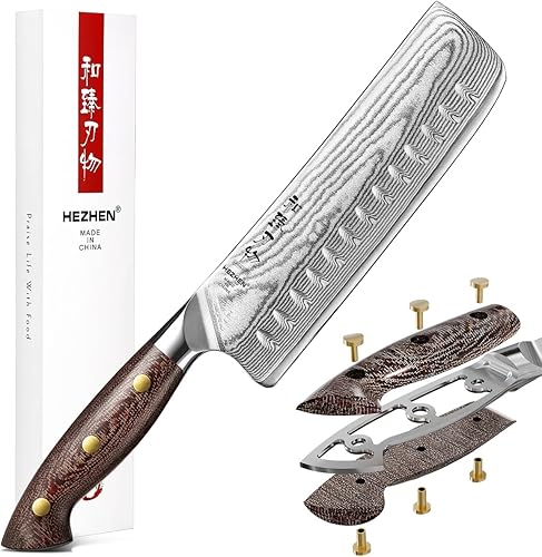 Miniatura 14 de HEZHEN Cuchillo de chef de Damasco con funda, 8.3 pulgadas, 67 capas, cuchillo de cocina japonés de acero Dmascus para chefs profesionales y