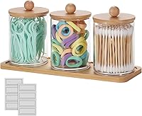 Vista 1 de Qtip - Dispensador de soporte para boticario con tapas, soporte de bola de algodón acrílico, tarros de boticario, dispensador transparente