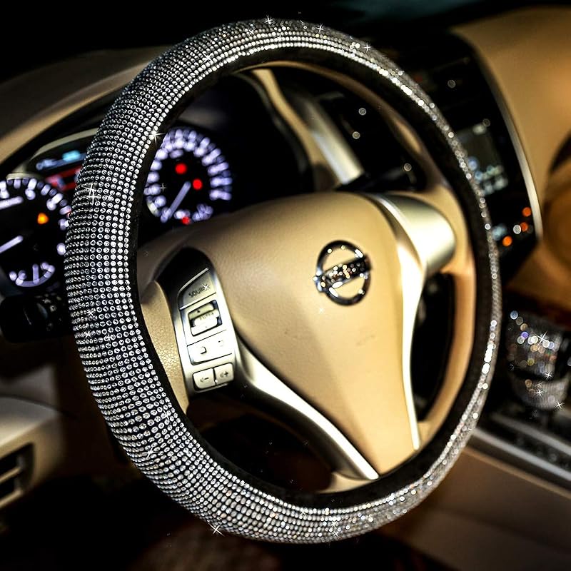 Capa de Volante com Strass Branco Carwales para Carro 38,1 cm (15 pol.)