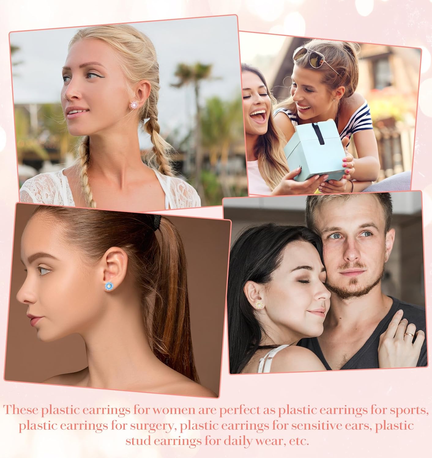 12 Pairs Plastic Post Earrings, 0.22 Inch Flower Plastic Stud Earrings for Women Girls for Sensitive Ears for Daily Wear (Multicolor) - Image 6