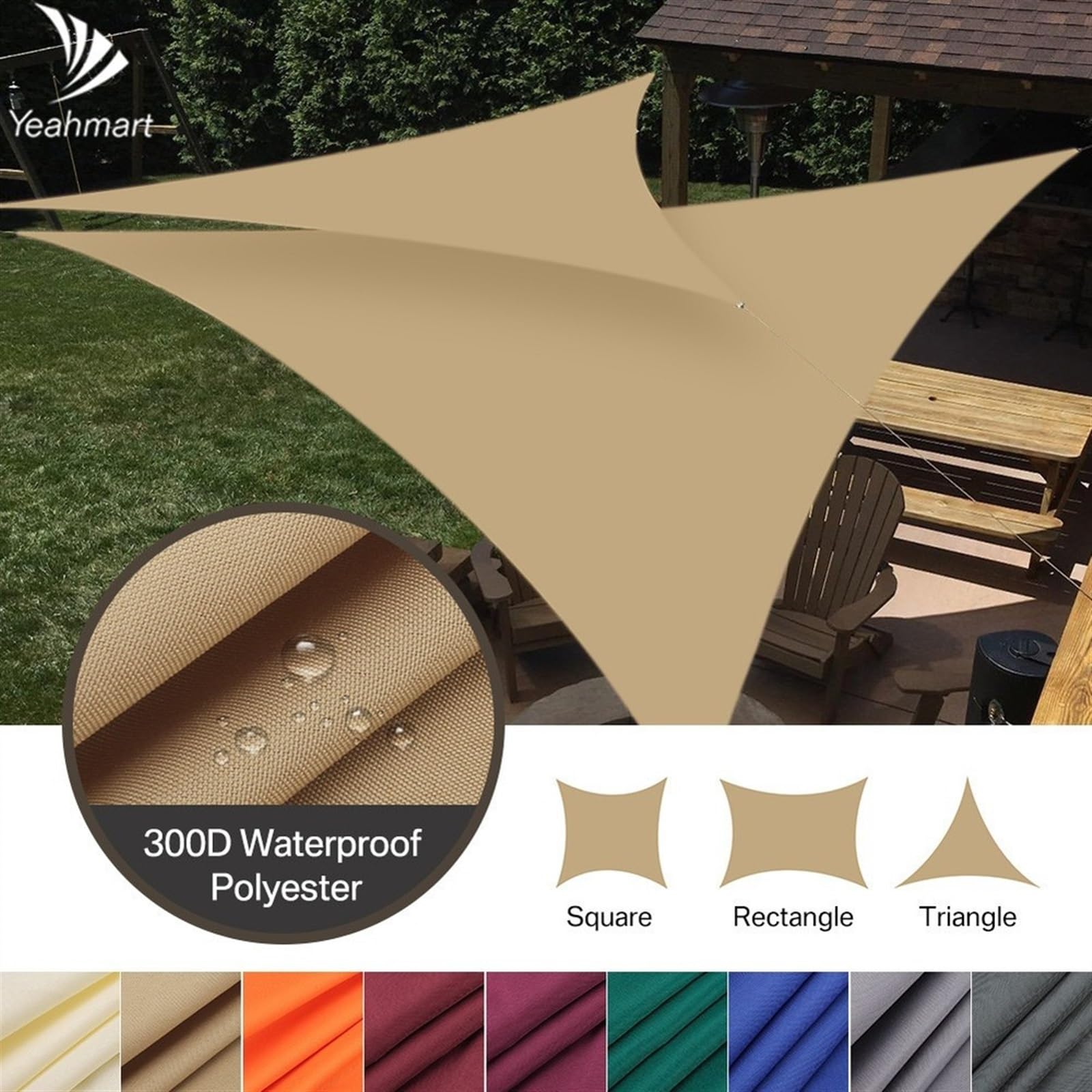 CLoxks 5x5x5/2x2x2M Impermeabile Sun Shelter Triangolo Parasole Protezione Outdoor Baldacchino Giardino Patio Piscina Ombra Vela Tendalino Ombra Panno (Color : Beige, Size : 360x360x360CM)