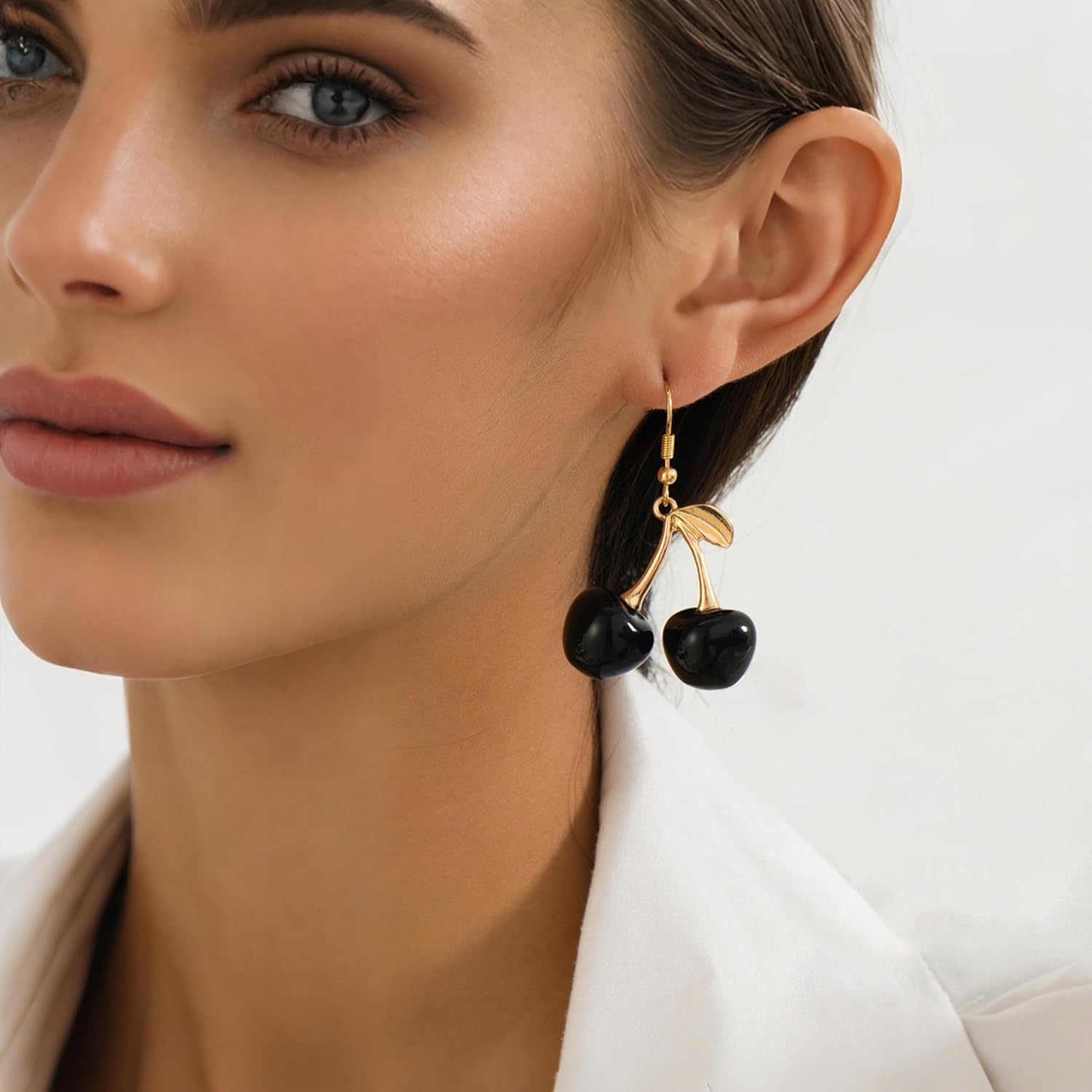 Cherry Earrings for Women Funny 3D Red Fruit Earrings Gold Leaf Dangle Earring Fruit Charm Jewelry Gift - Image 3