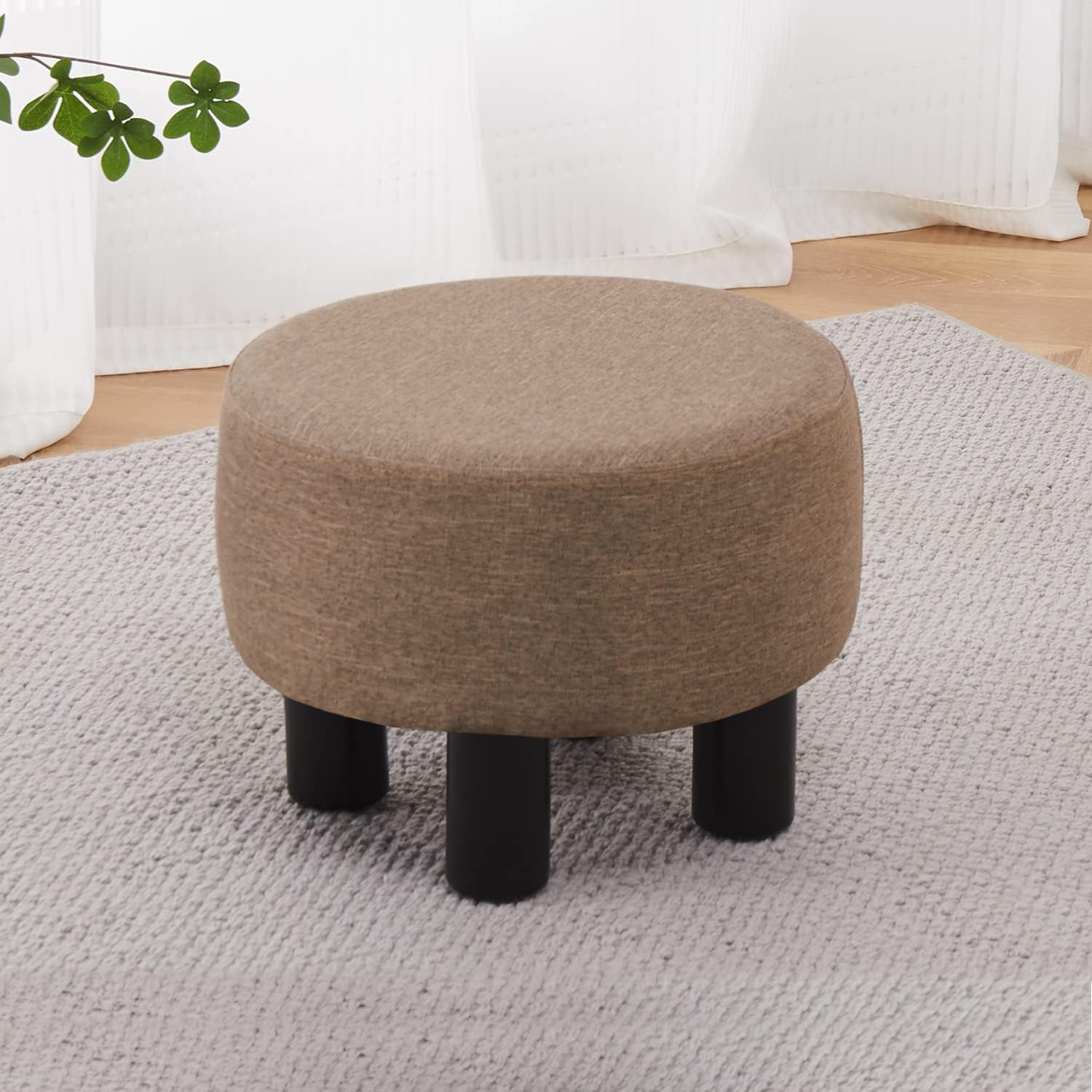 Ottoman Round Footrest Stool Upholstered Step Stool Ottomans Sofa Stool 4 Wood Legs Multifunctional Vanity Stool for Makeup Footrest Ottoman Foot Stool for Living Room, Bedroom (Mouse)-image-15