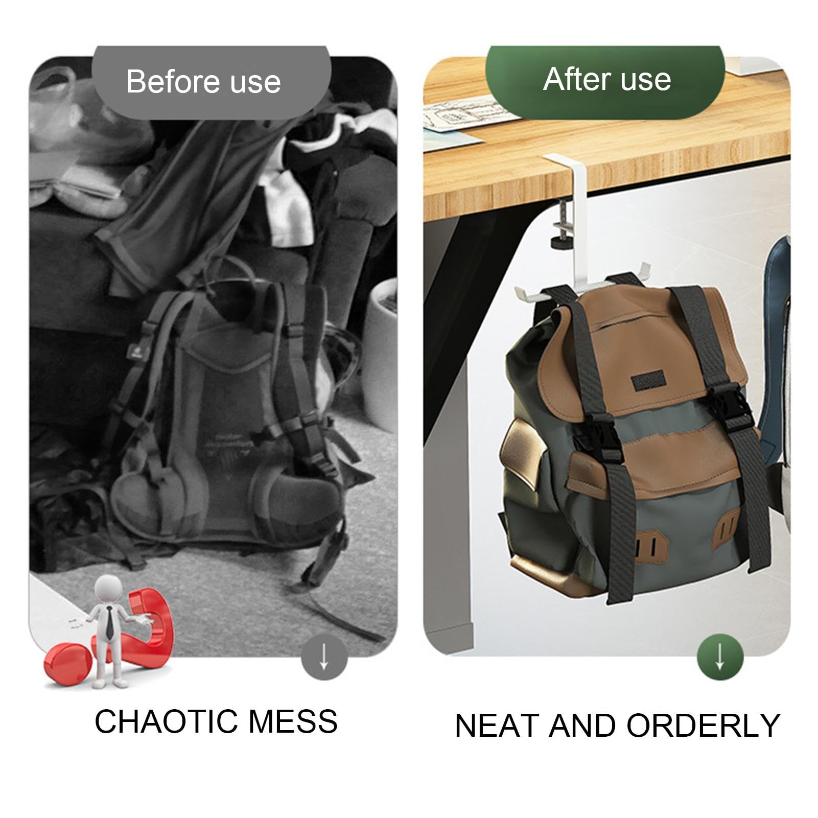 Ganci Regolabili Zayin Per Borse E Cuffie - 3 Pezzi In Metall Per Sotto La Scrivania | Ideali Per Zaini E Accessori - Foto 12