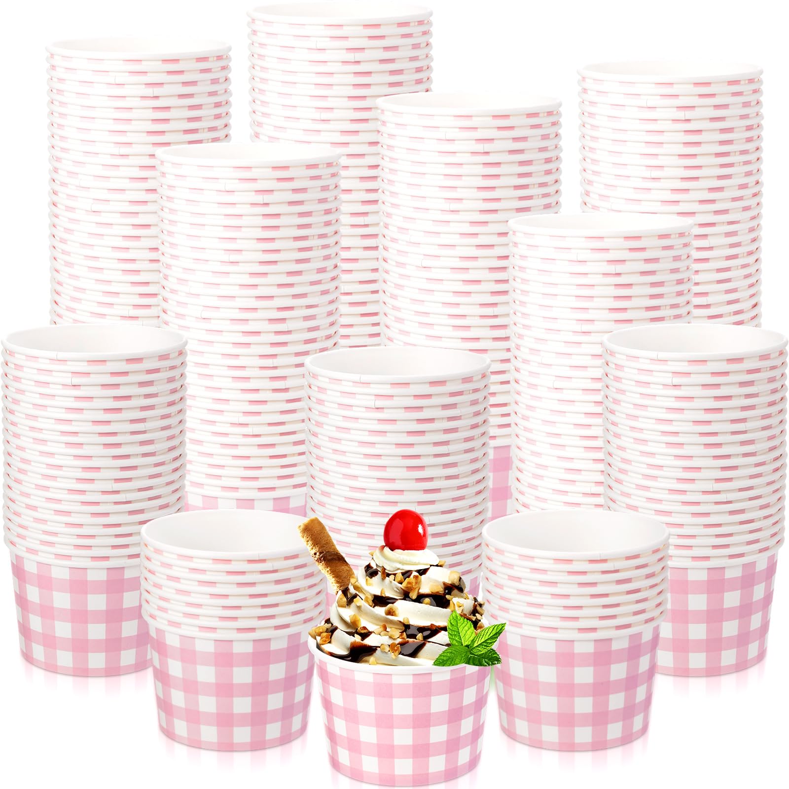 Sieral 9 oz Ice Cream Paper Cup Bowl Disposable Gingham Picnic Dessert Buffalo Plaid Snack Checkered Paper Bowl Bulk Hot Cold Food Kitchen Christmas