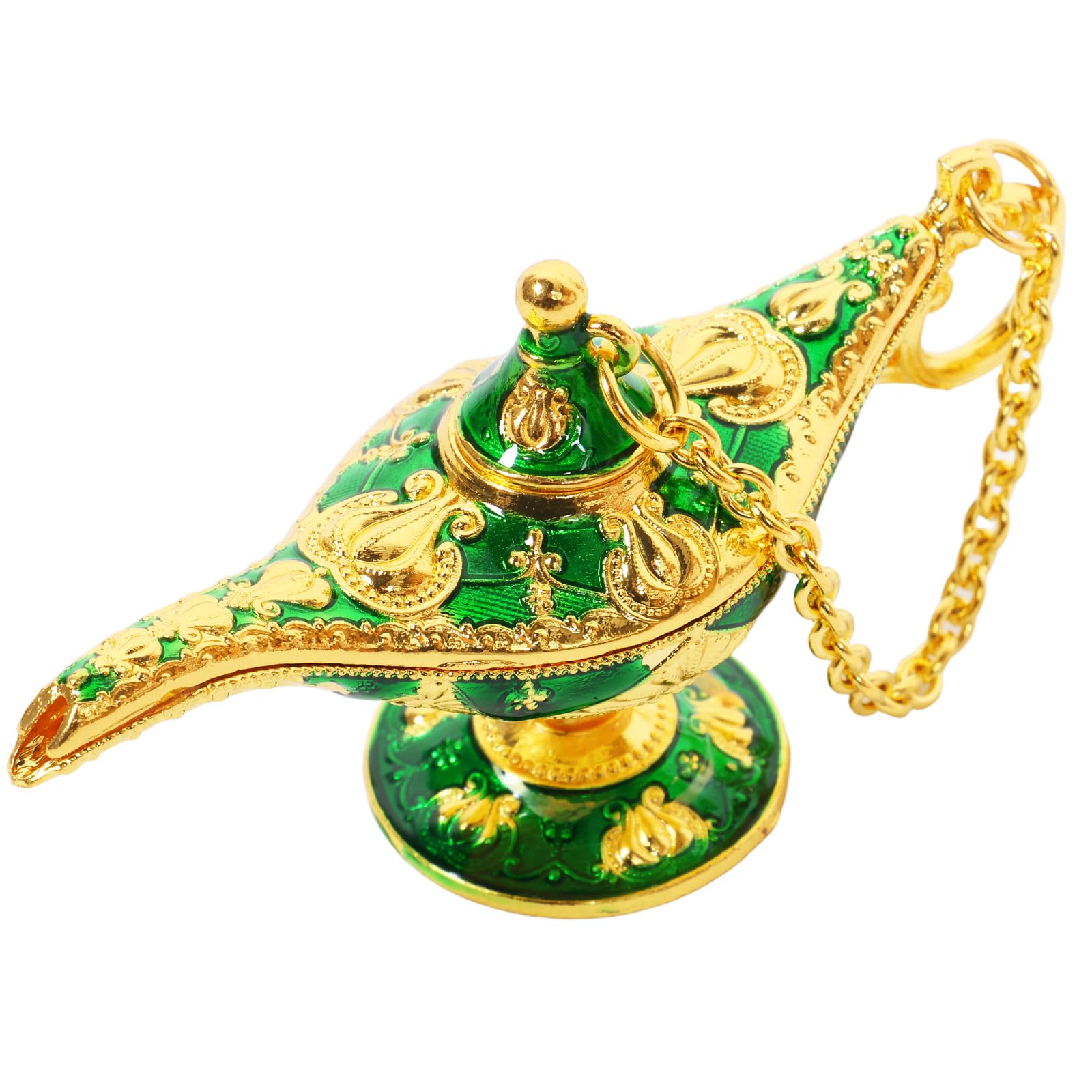 BOBASH Vintage Aladdin Magic Lamp, Alloy 3D Relief Genie Wishing Light, Classic Legend Lamp for Home Tabletop Decoration, Birthday Halloween Party Props & Gifts(green)
