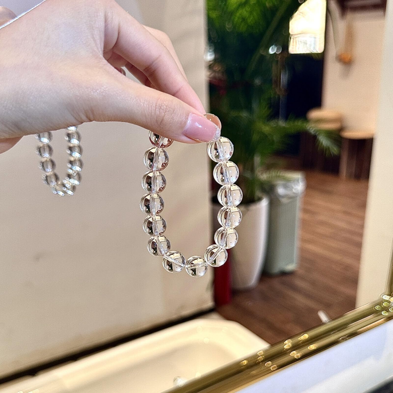 Bracciale curativo al Quarzo Trasparente Naturale, Cristallo Maestro guaritore per la Meditazione, bilanciamento dei Chakra e amplificazione dell'energia, Braccialetto Elastico,8MM