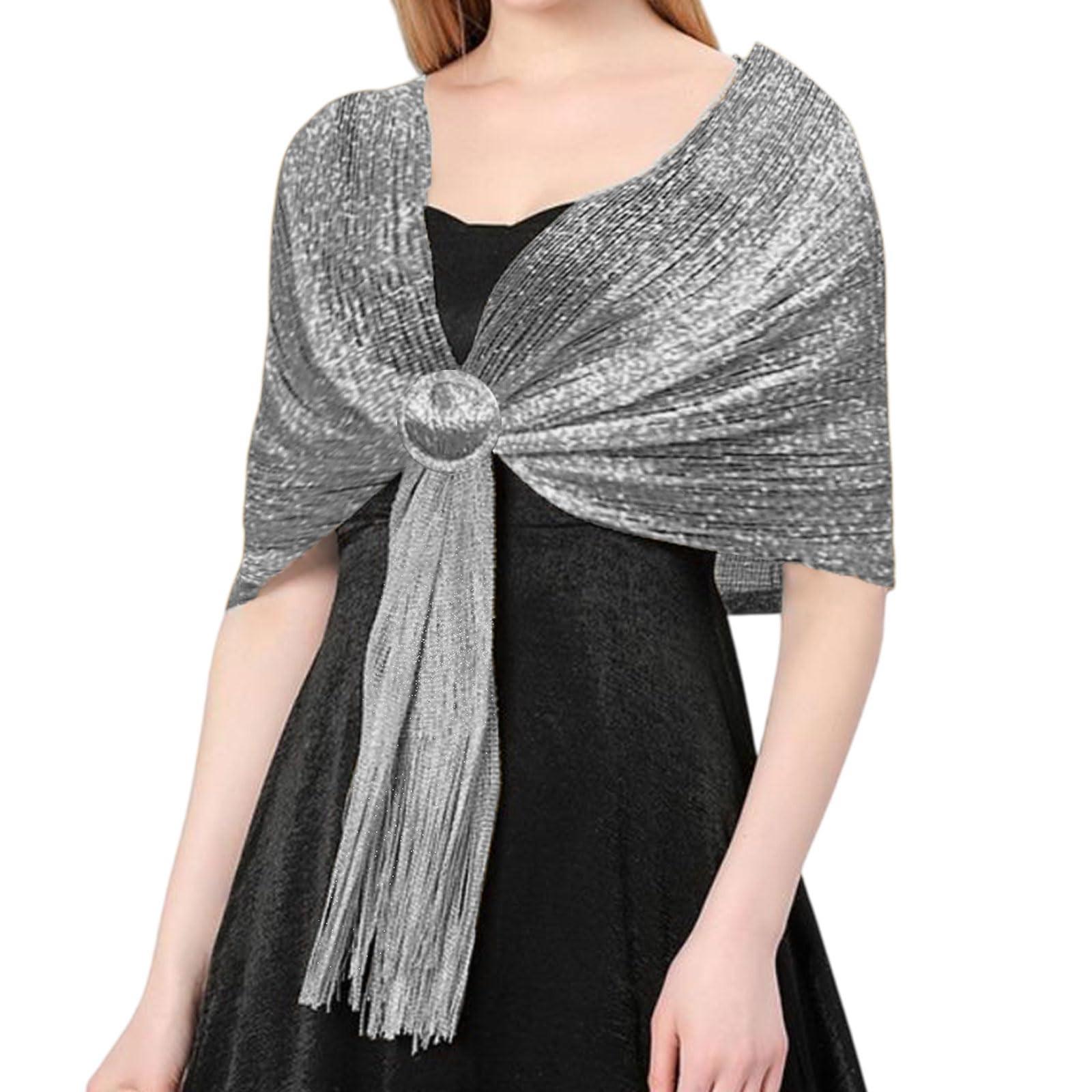 Tuonyis Unisex Silver Sparkling Metallic Shawls And Wraps With Buckle Womens Evening Wrap Stole Shawl Shawls And Wraps For Women Gold Shawl Evening Wraps And Shawls For Wedding Parties, Bridesmaid (Silver)