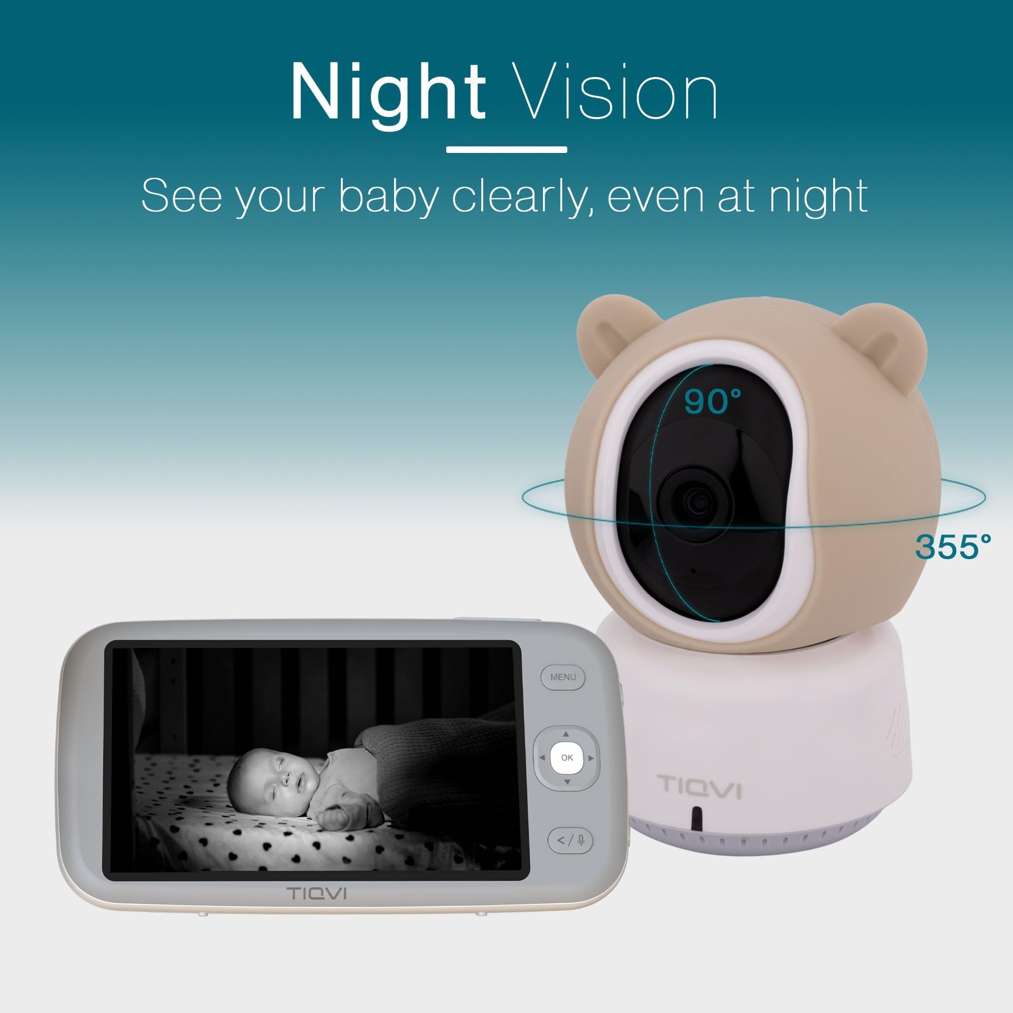 Inteligentna niania z monitorem, kamerą i aplikacją, 1080P, WiFi i Calex Smart App, noktowizor, wykrywanie ruchu, 2-drożny dźwięk, monitorowanie temperatury
