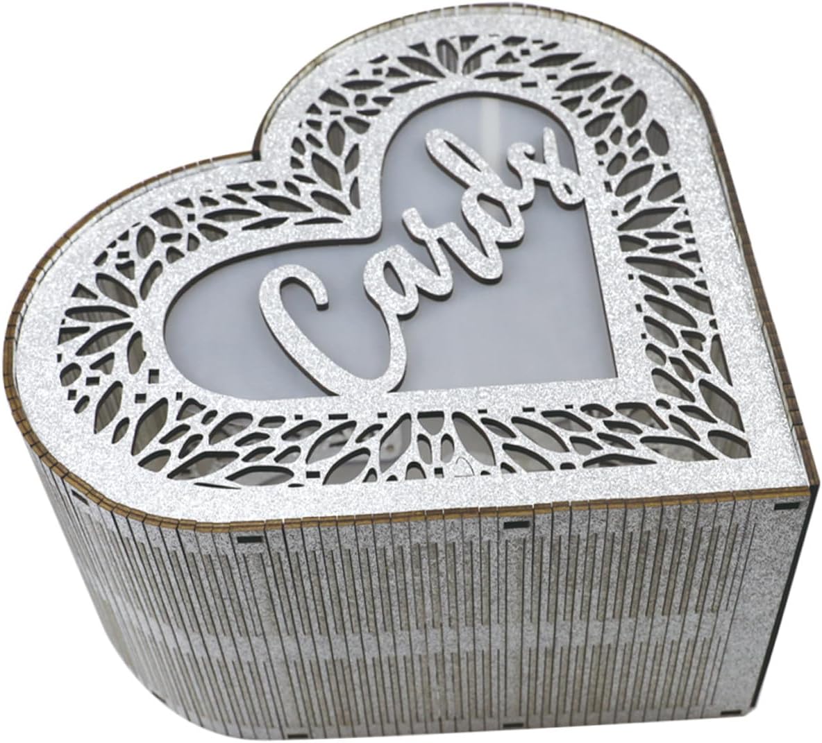 Wooden Hollow Heart-shaped Card Box with Glitter for Wedding Birthday Valentine’s Day, Wooden Greeting Card Storage Container for Blessing and Message Collection