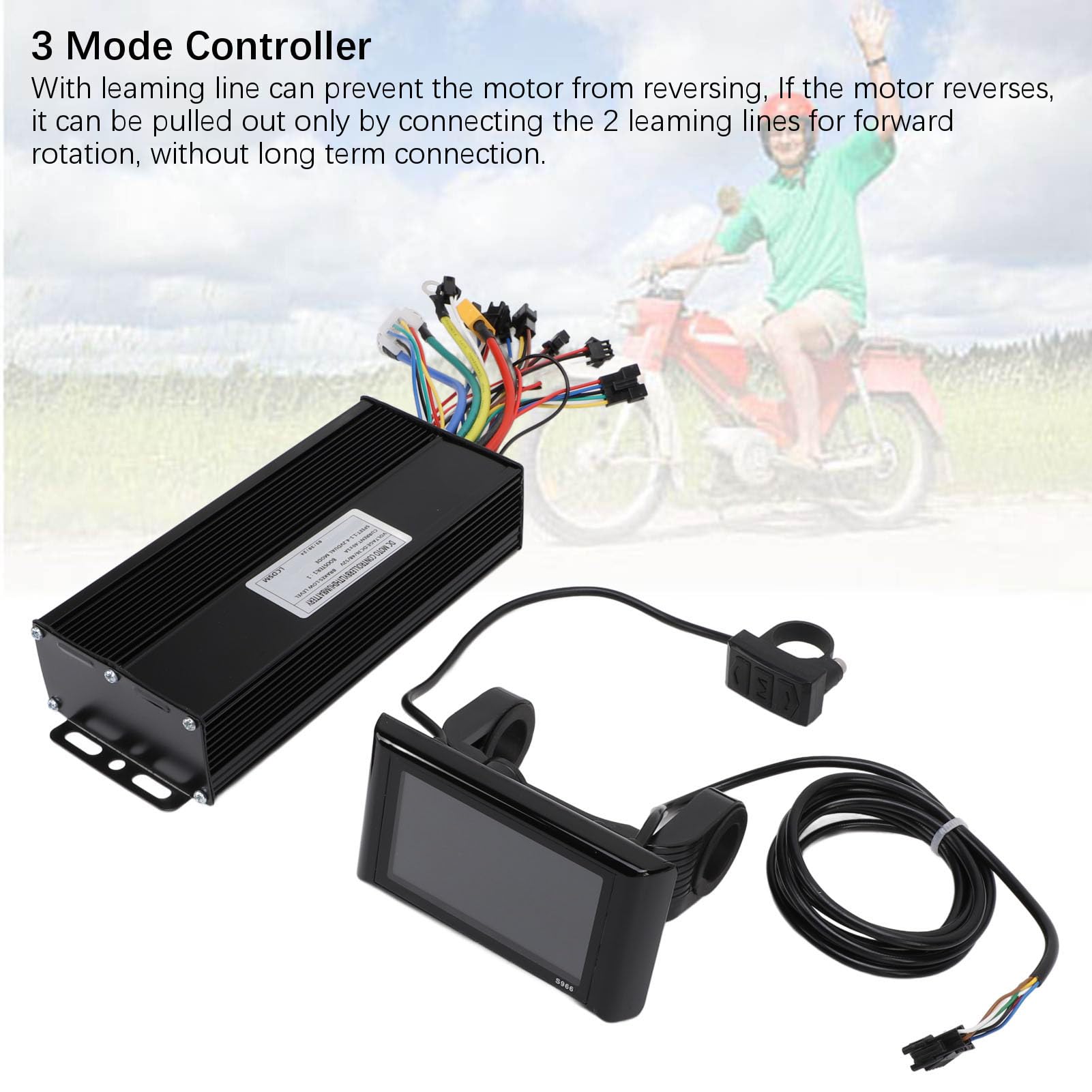 Kit Controller Scooter Elettrico, 36V 48V 52V 1500W 2000W 40A Controller Motore Onda Sinusoidale 3 modalità Centralina Bici Elettrica con LCD a Colori S966