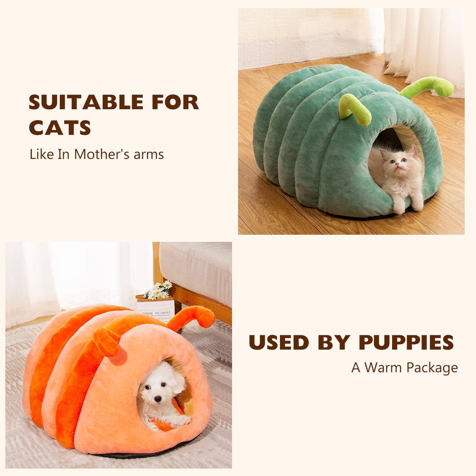 Niche D'hiver Pour Chat Ou Petit Chien - Couchage Douillet Avec Coussin Amovible - Taille 45x30x19 Cm (couleur Crème)