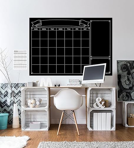 Miniatura 6 de Party Funny Calendario de pared de pizarra de tiza gigante laminada negra de borrado en seco, 38 x 50 pulgadas, tablero de anuncios semanal mensual