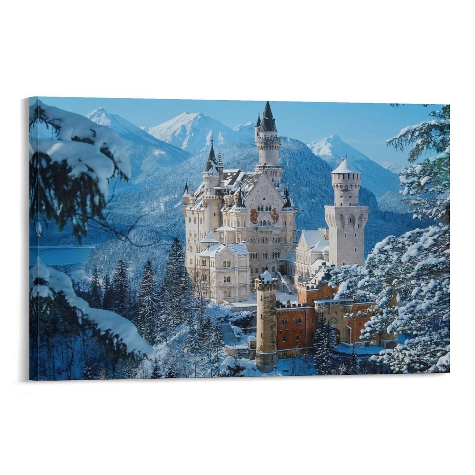CPLVKWRQJ Snowy Castle Mountain Single Piece Neuschwanstein Castle Snowy Alpine Woods Canvas Wall Hanging - Kitchen Removable Wall Art Focal Point Ready to Hang 12x18inch(30x45cm)