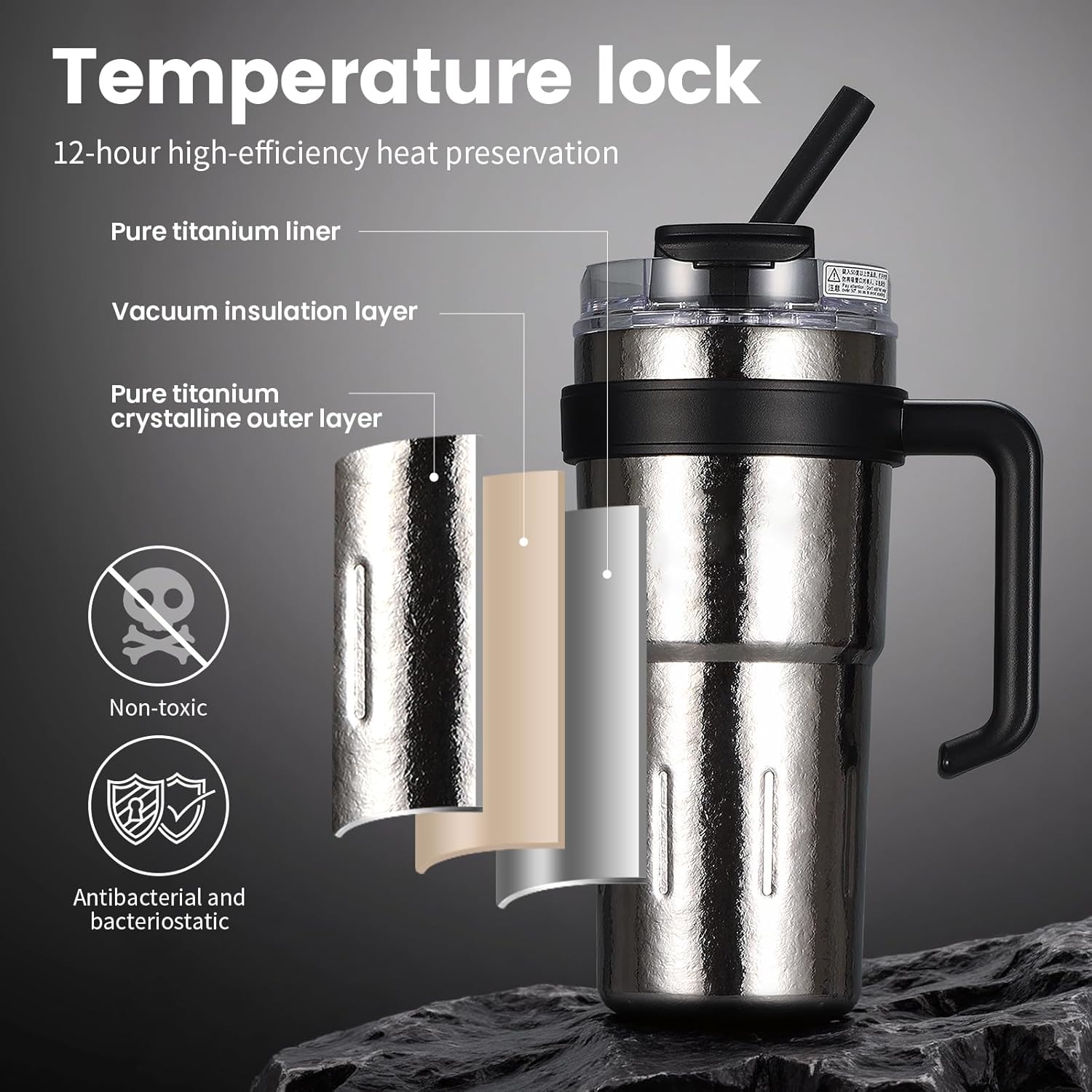 OJOJ 30oz Titanium Tumbler with Handle Double Wall Coffee Mug with Lid fit for Car Cup Holder - Image 2