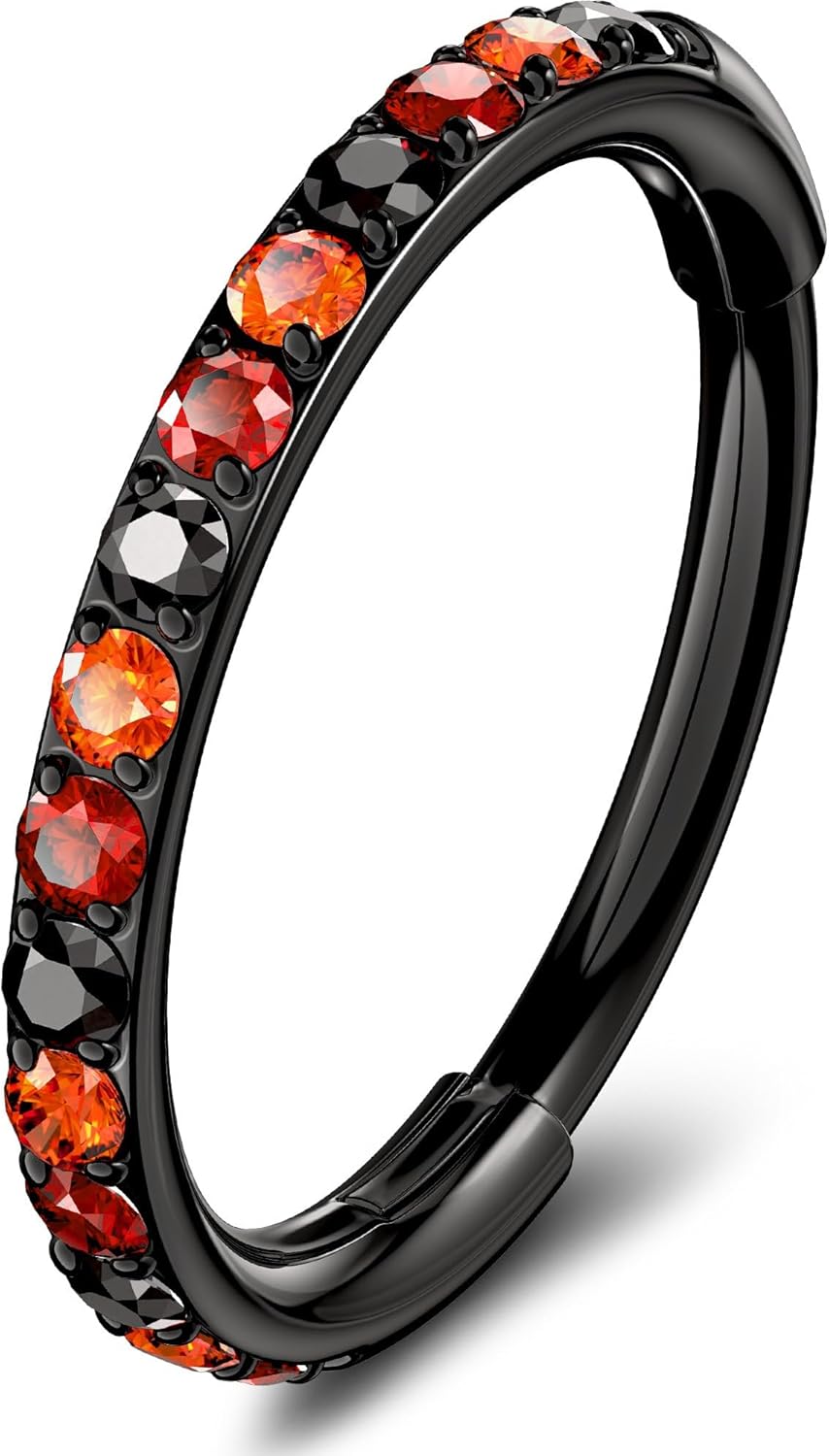 OUFER Nose Rings Hoops, 316L Surgical Steel Nose Ring for Women, 20G Hinged Colorful CZ Helix Piercing Jewelry, Lip Rings Cartilage Conch Rook Tragus Daith Earrings 5mm/6mm/7mm/8mm/9mm/10mm