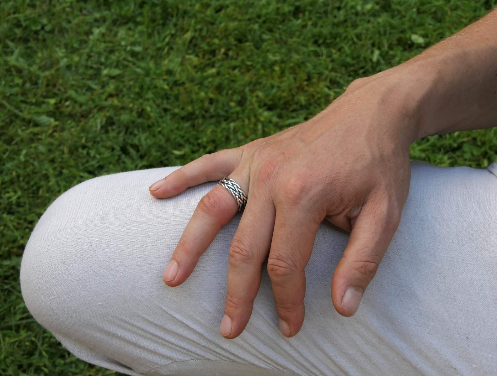 Nature Rebel Herren Ring breit 925 Silber offen verstellbar geflochten