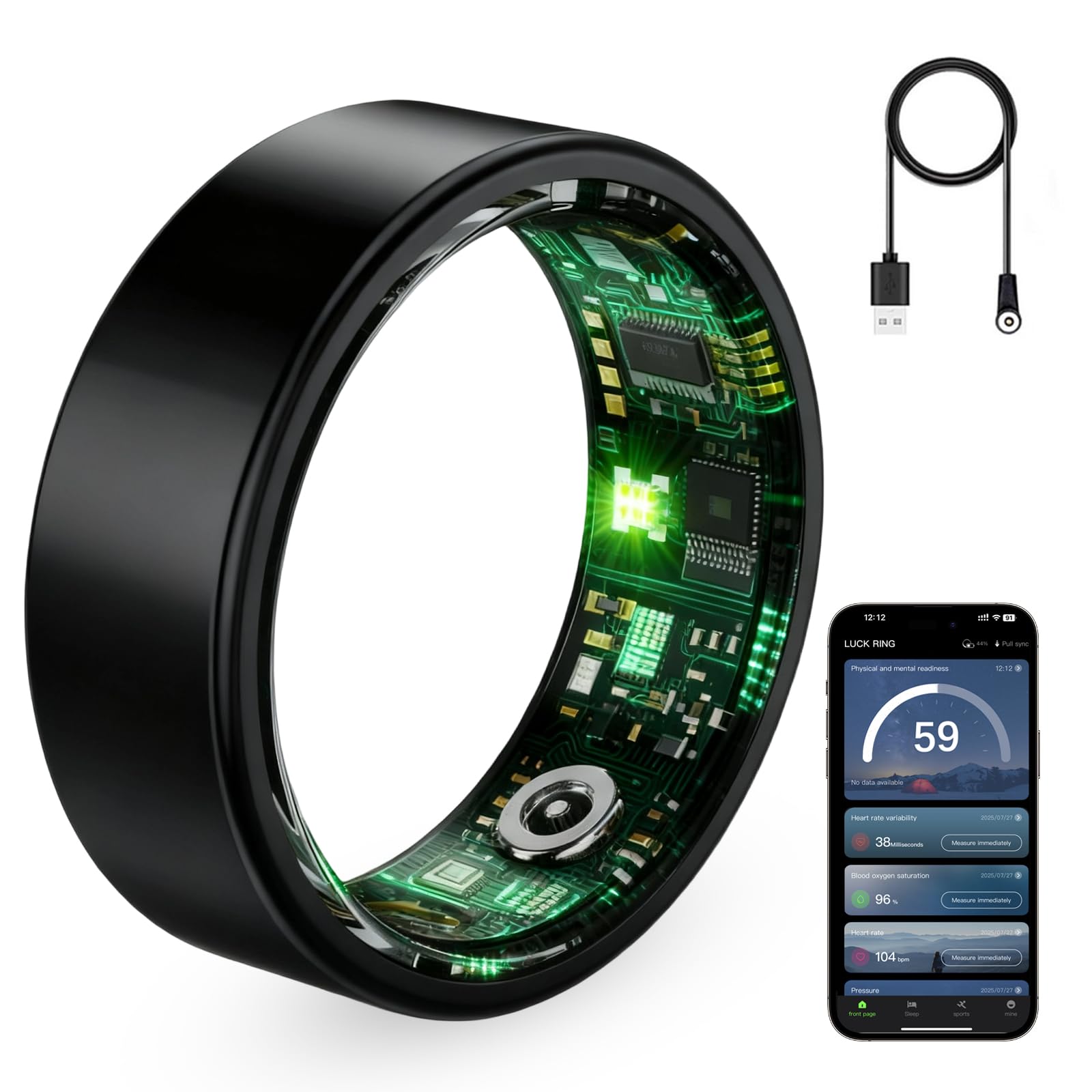 Smart Ring for Women &amp; Men, Fitness Tracker Ring with Heart Rate Monitor, HRV, Sleep Tracking, No Subscription Fee, 10ATM Waterproof Activity Ring for Android &amp; iPhone (Black, #6)