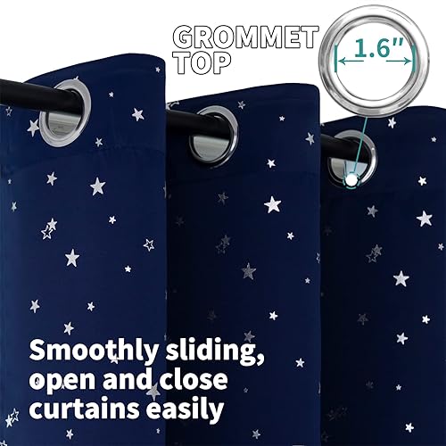 Miniatura 5 de BGment - Cortinas opacas para dormitorio con ojales aislamiento térmico estampado de estrellas plateadas para oscurecer la habitación para sala de