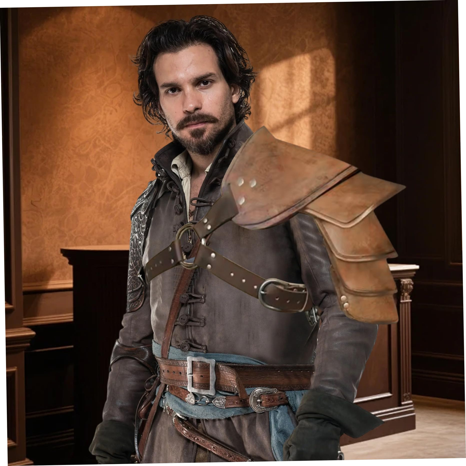 Spallacci in Pelle PU Vintage, Armatura Regolabile per Spalle vichinghe, per Travestimenti da Halloween, Cosplay, Spallacci in Pelle