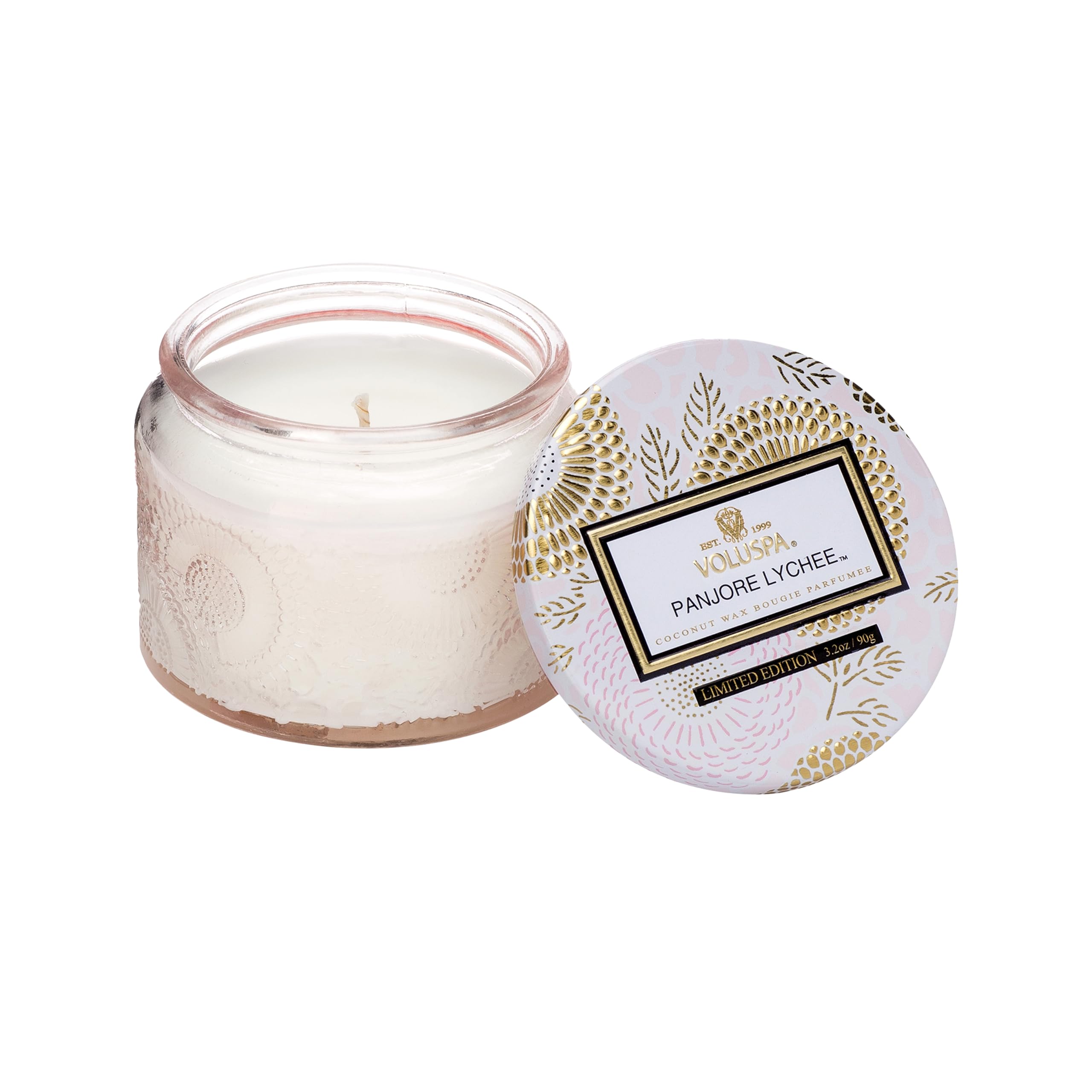 Panjore Lychee, Petite Candle Jar, 3.2 Ounce, 25 Hour Burn Time, Coconut Wax for Clean Burning, Handcrafted in the USA