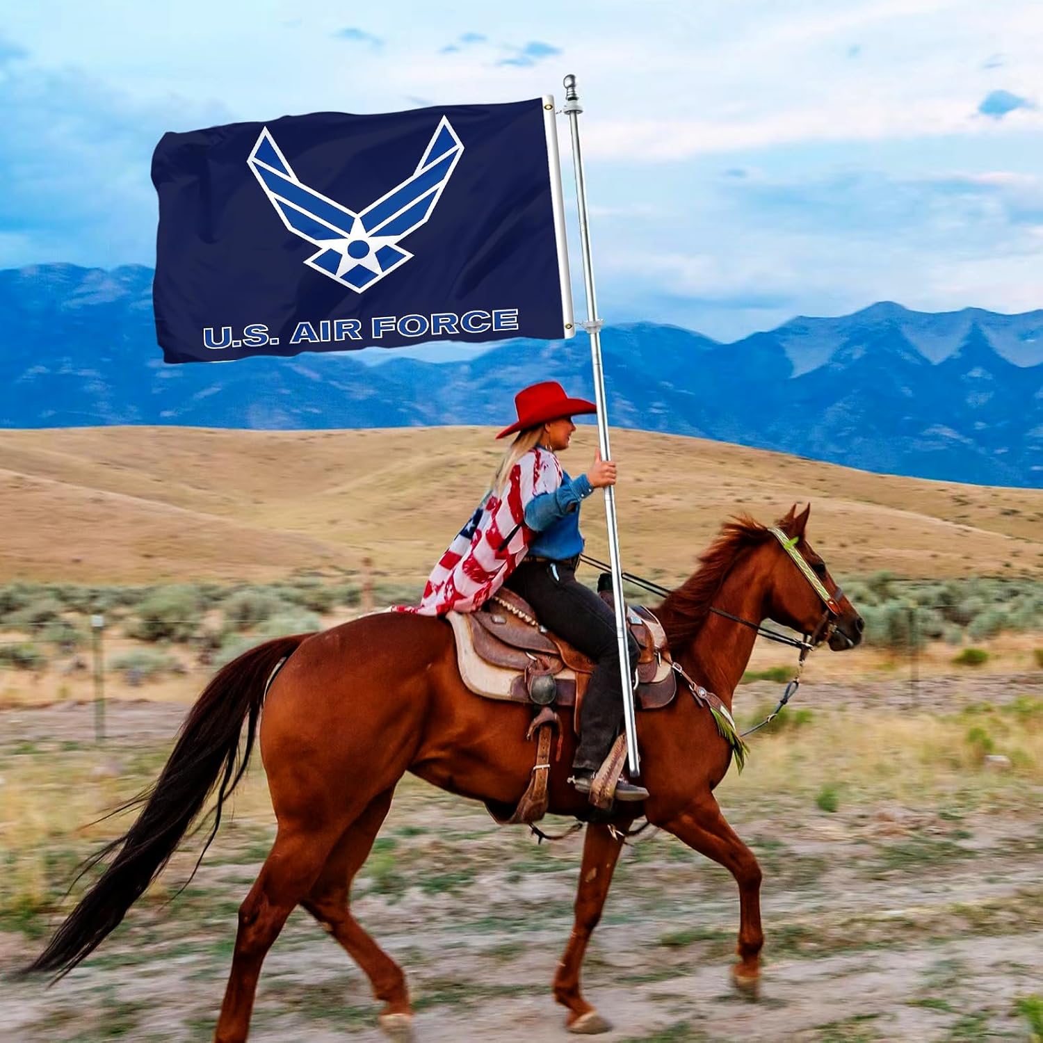 US Air Force Wings Military Flag 3x5 Outdoor Double Sided Vivid Blue Color United States USAF Wing Flags Heavy Duty Polyester with 2 Brass Grommets for Outdoor Indoor Wall