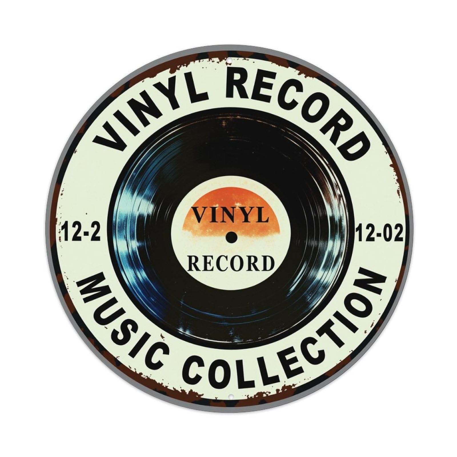 Vinyl Record Music Collection Round Tin Sign Retro Metal Sign for Cafe Bar Pub Home Game Room Gym Club Wall Decoration Vintage Metal Poster 8x8 Inch