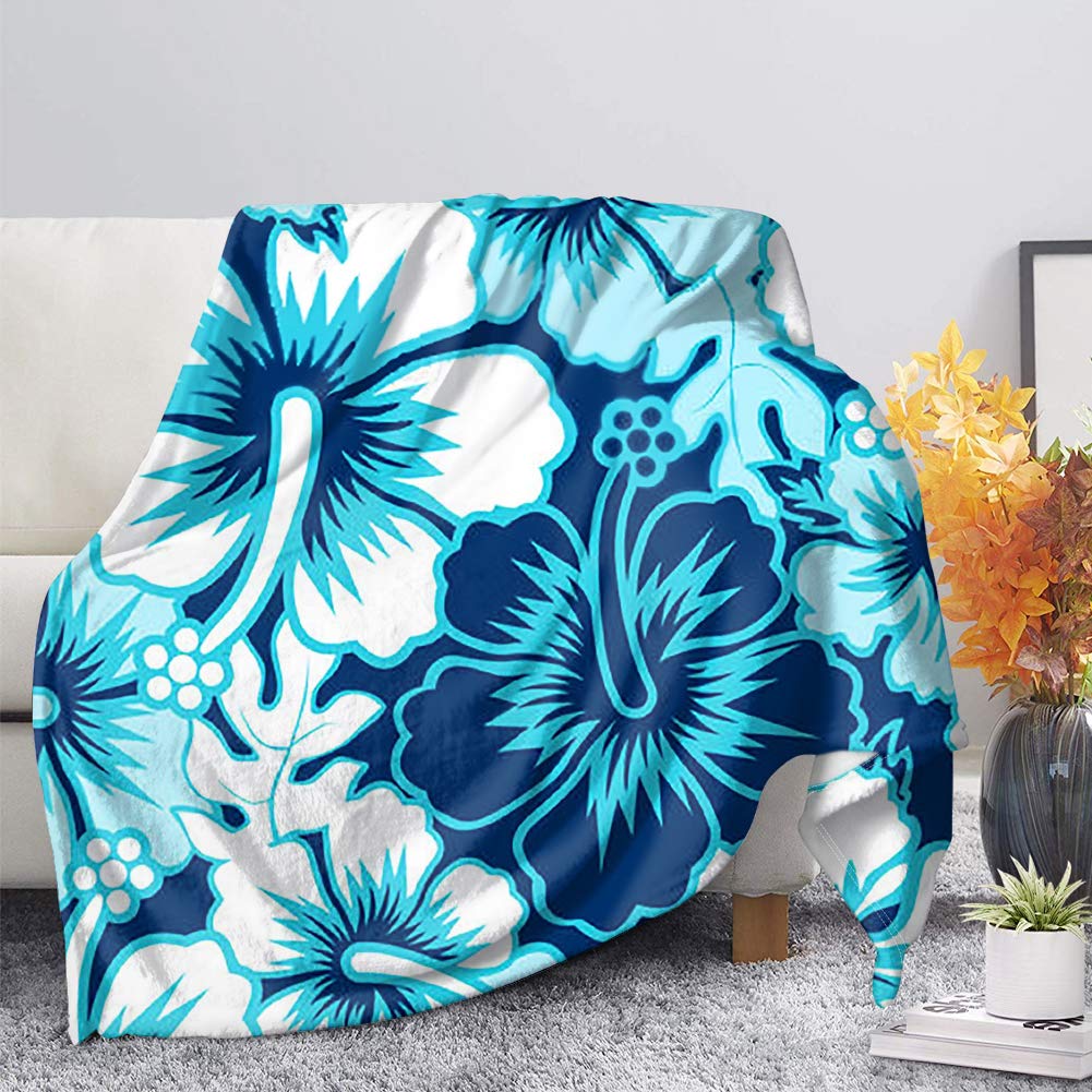Binienty Hawaiian Aqua Hibiscus Flower Print Flannel Fleece Throw Blanket, Super Soft Lightweight Bed Blanket for Kids Women — image 1