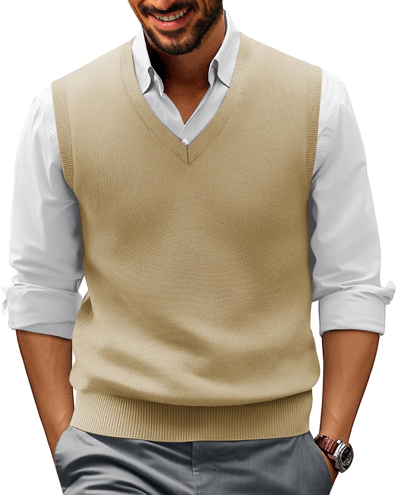 PJ PAUL JONES Men Sweater Vest Casual V Neck Knitted Vests