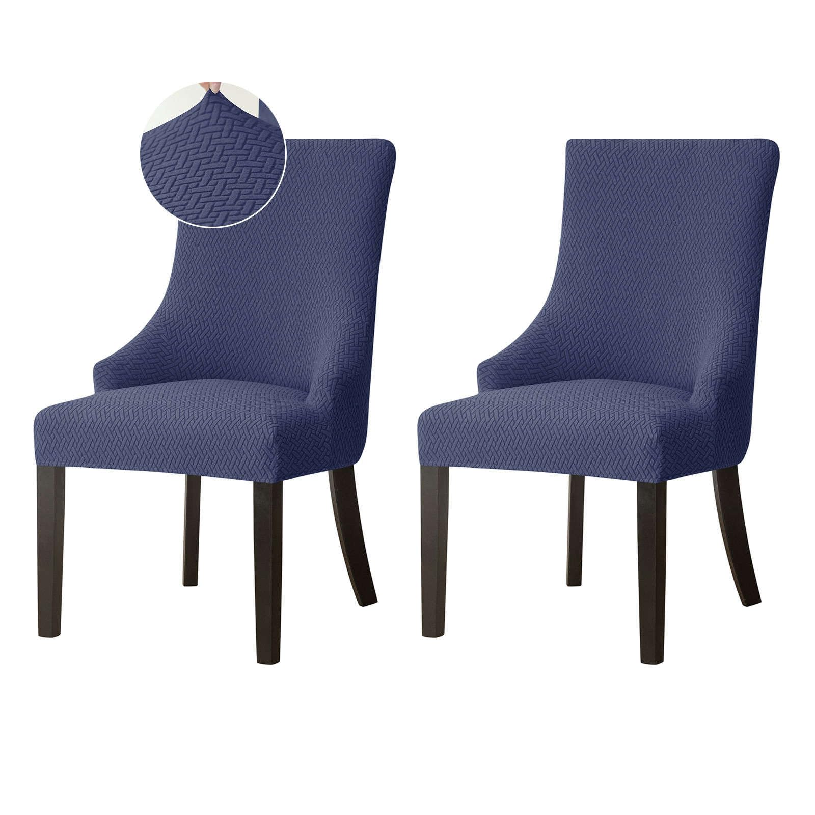 Jhld Navy Blue Stretch Wingback Side Chair Slipcover, Jacquard Armless Wingback Chair Cover Removable Washable Soft Spandex Sloping Armchair Covers With Elastic Bottom For Dining Room-2 Piece