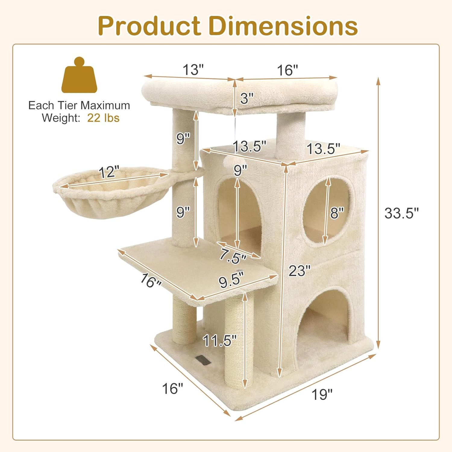 DORTALA Cat Tree for Indoor Cats, 33.5" Cat Tower with 2-Storey Condo, Top Perch, Sisal Scratching Posts, Dangling Ball, Platform, Multi-Level Pet Climbing Furniture Activity Center (Beige)