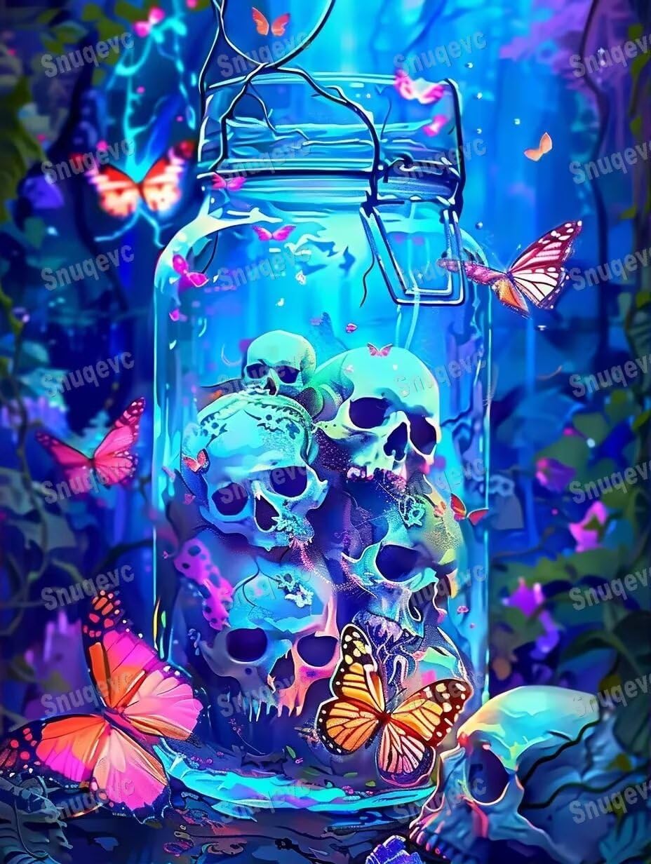 1000 Piece Adult Jigsaw Puzzle - Butterfly Skull Wooden Rounded Corner Multi-Color Jigsaw Puzzle, Zero Dust Easy Storage, DIY Unique Decorative Gifts for Beginners
